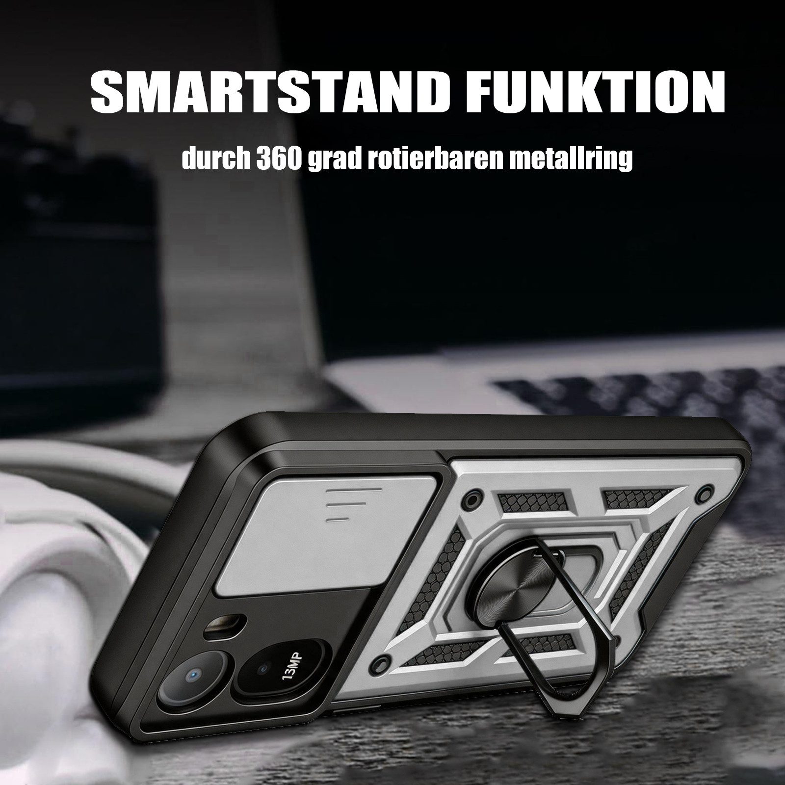 betterfon Handyhülle für Xiaomi Modelle Hülle mit Kameraschutz Ringhalter, Outdoorhülle mit Smartstand Kameraschutz und Silikonkern – Bild 4 von 5