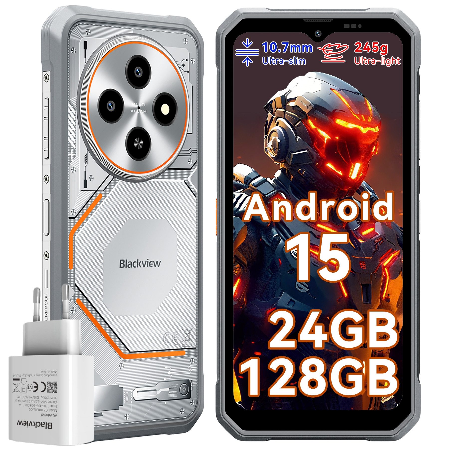 blackview FORT 2 Android 15 Ultradünnes incl. 18W Outdoor Smartphone (6.56 Zoll, 128 GB Speicherplatz, DokeOS 5.0, Android 15, 24GB, 16MP, 5W OTG)