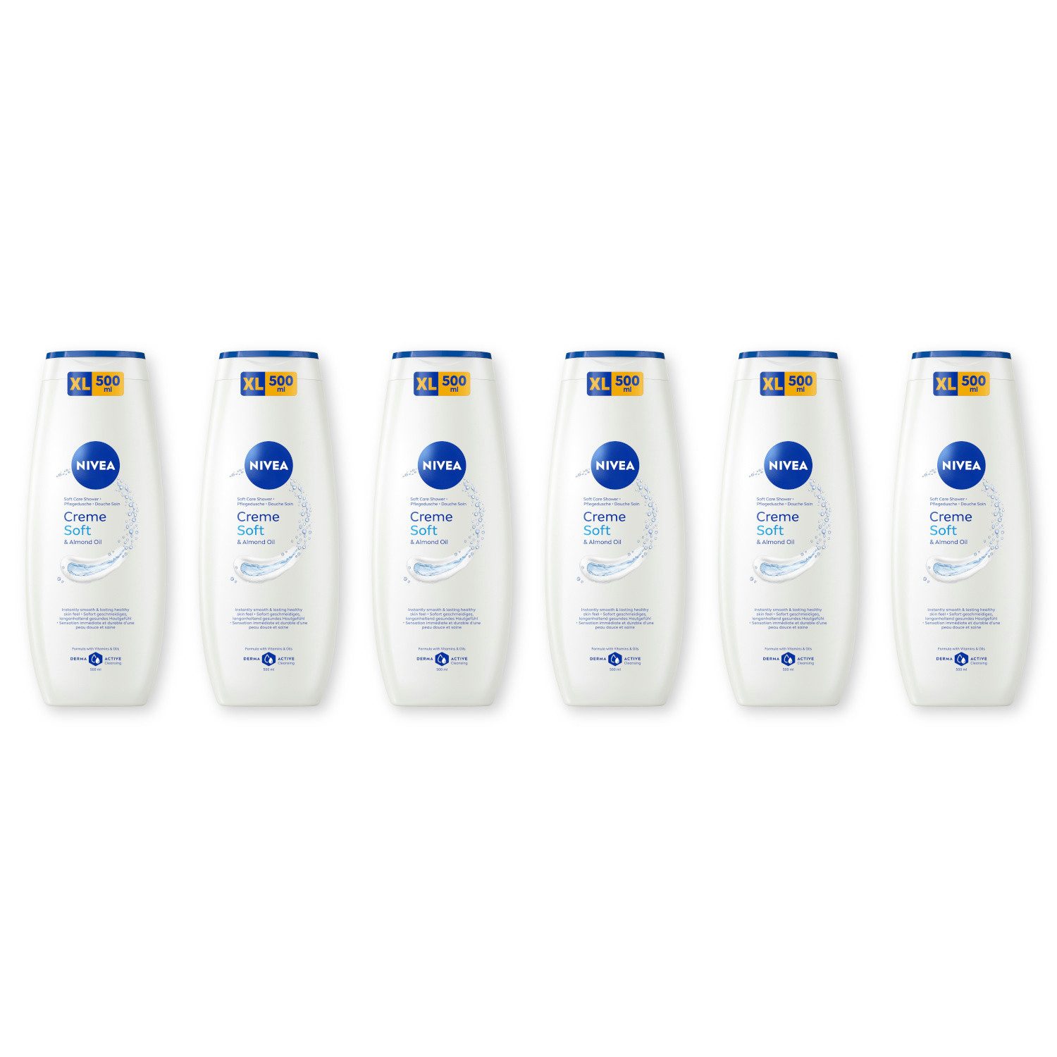 Nivea Duschpflege Creme Soft & almond oil Pflegedusche 6 x 500 ml, 6-tlg., Vitamin C, E und pflegenden Ölen