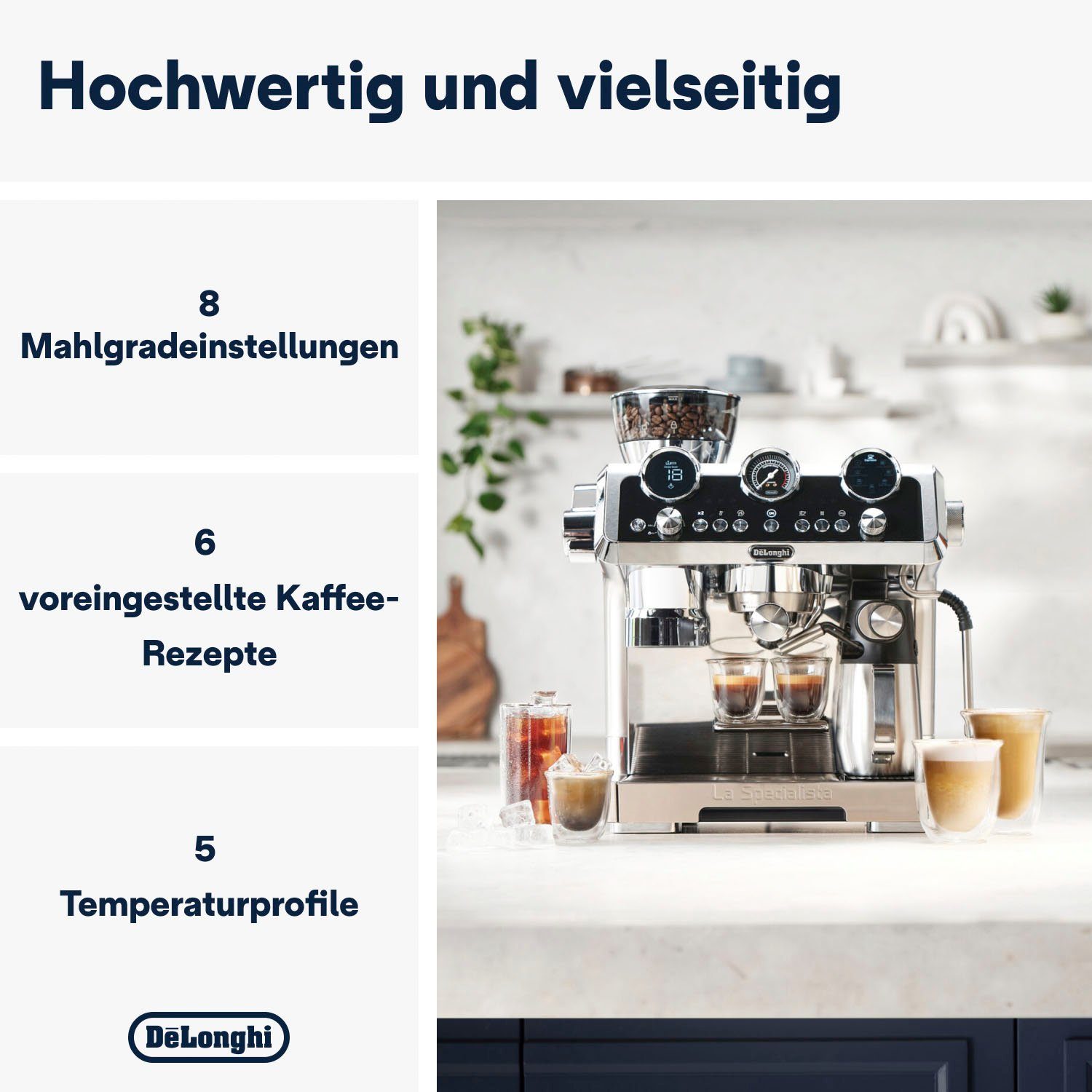 De'Longhi Espressomaschine La Specialista Maestro Cold Brew EC9865.M - 8 Rezepte & Milchschaum, 8 Mahlgrade, 5 Temperaturen, perfekter Milchschaum, Cold Brew (5 min)