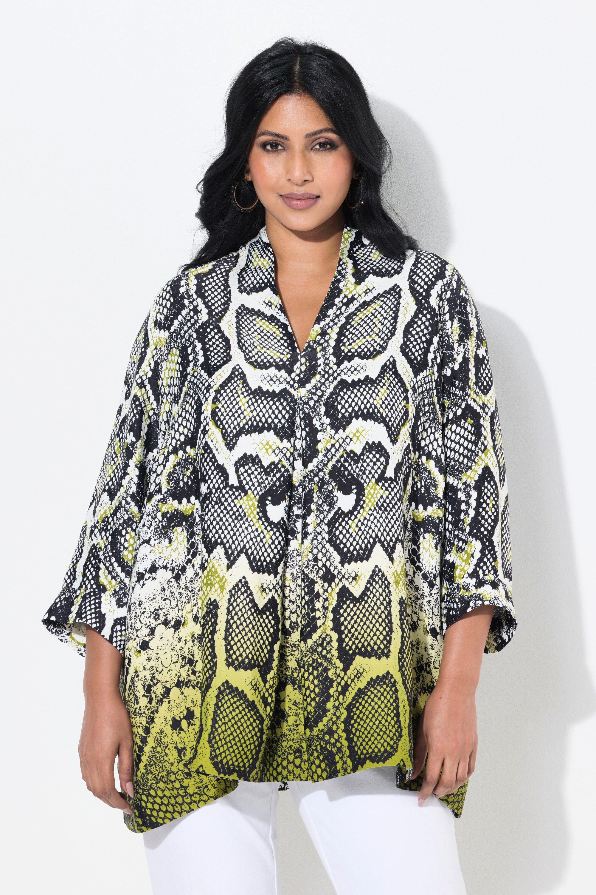 Ulla Popken Tunika Tunika Schlangen-Design Kelchkragen 3/4-Arm günstig online kaufen