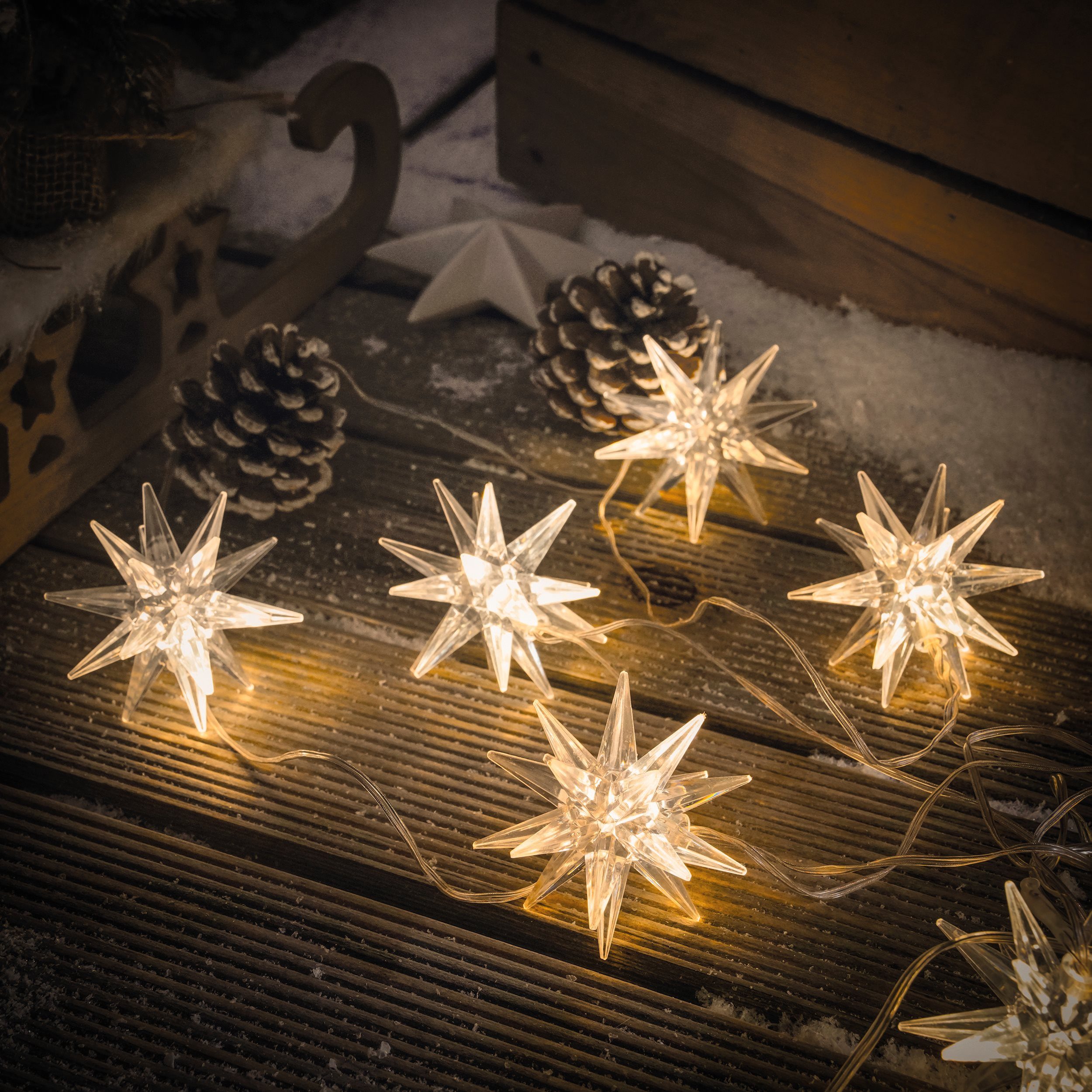 esotec LED-Lichterkette Solarkette 10 Adventssterne 2800K 3m +2m Zuleitung günstig online kaufen