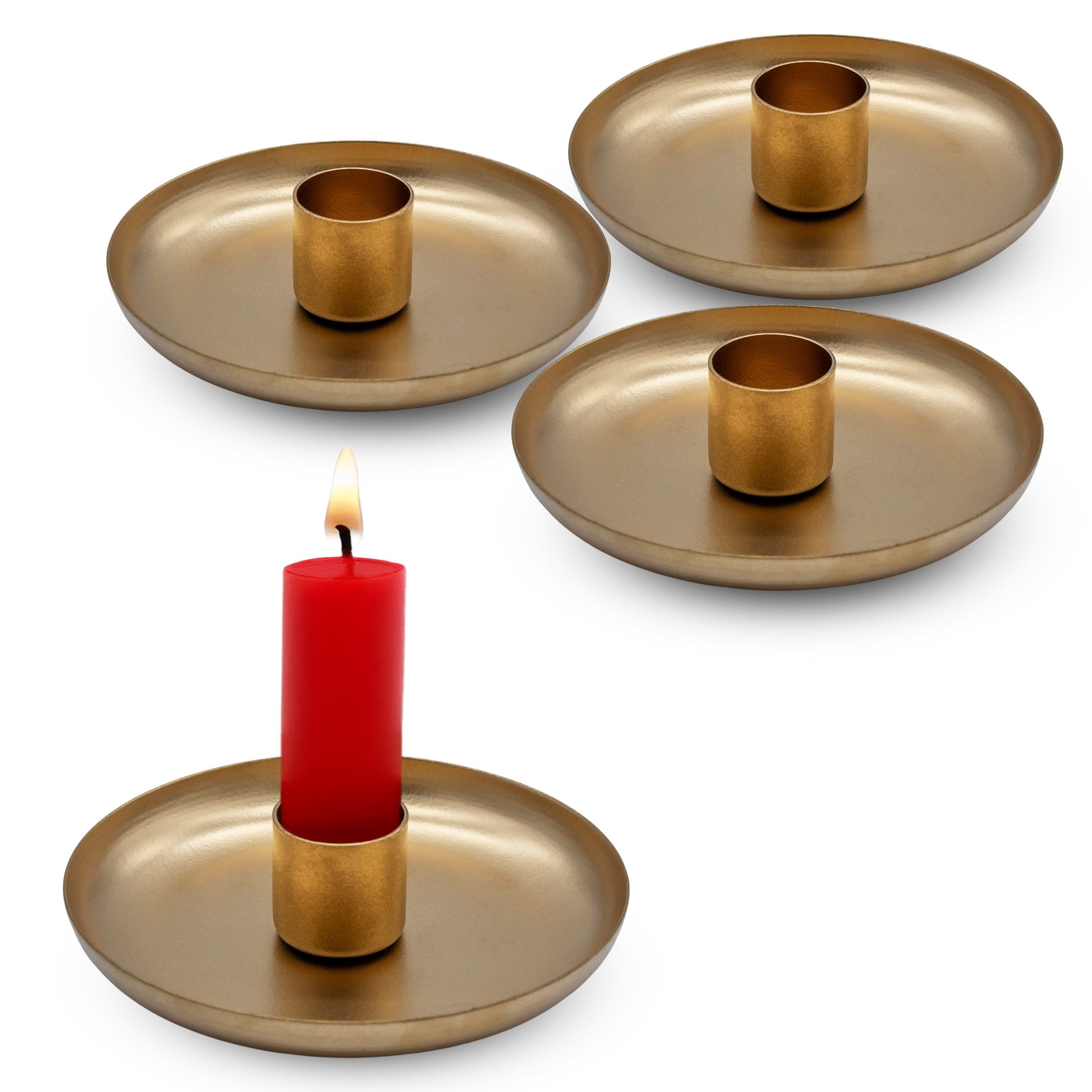 Spetebo Kerzenhalter Metall Kerzenschale gold 4er Set (Pack., 1 St., 1), Kerzenschälchen mit Stabkerzenhalter