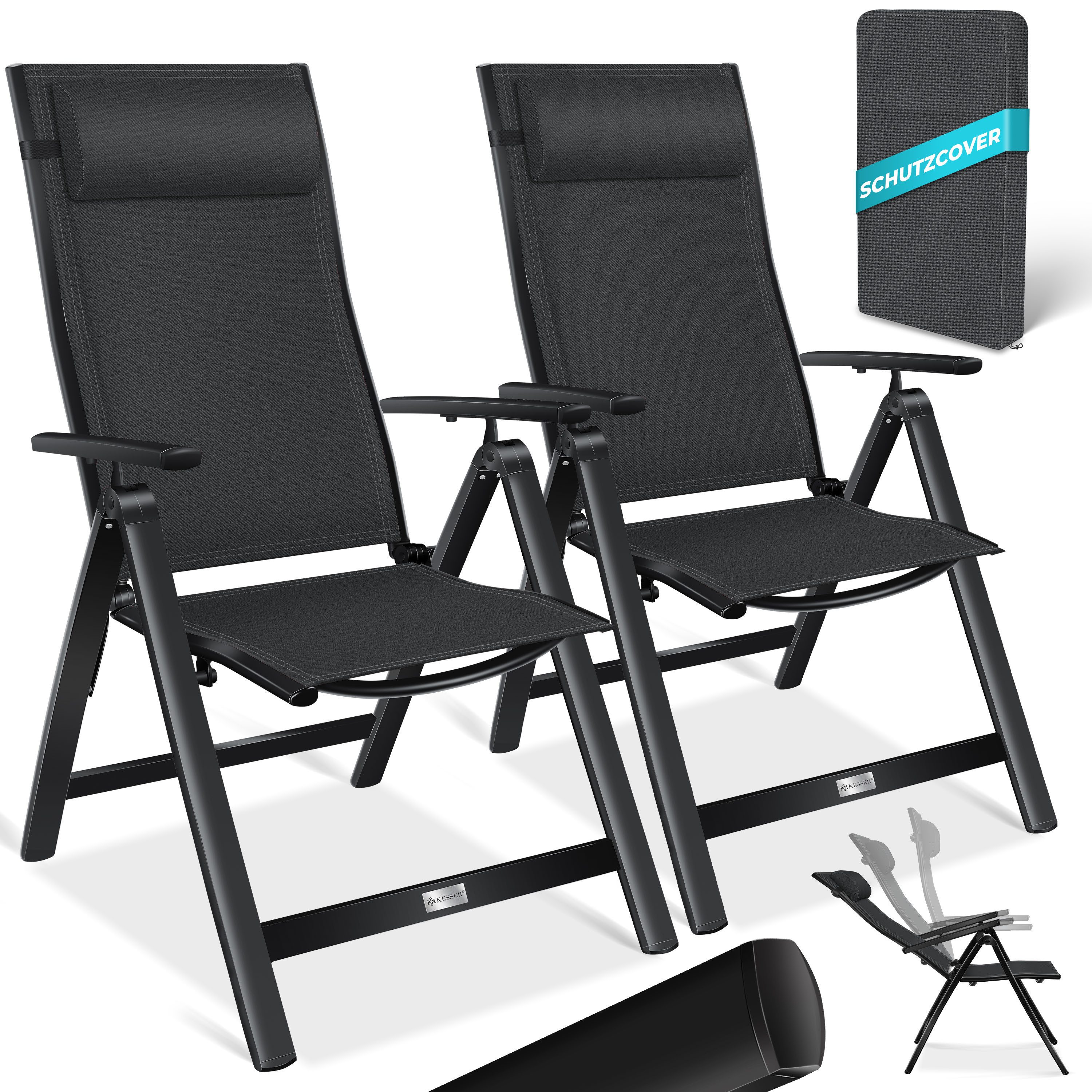 KESSER Gartenstuhl (2 St), Hochlehner mit Armlehnen Aluminium Klappstuhl