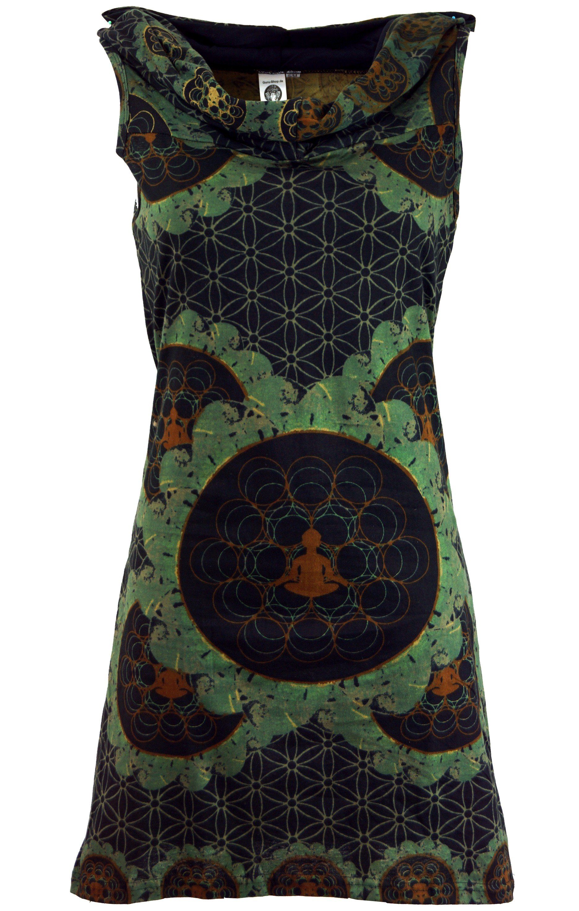 GURU-SHOP Midikleid Kapuzen Buddha Mandala Minikleid, Goa alternative Bekleidung mehr