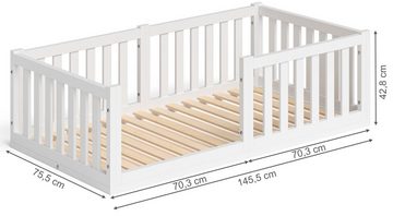 Bellabino Kinderbett Tapi (70x140, weiß, inkl. Lattenrost und Rausfallschutz), aus Kiefer Massivholz, in verschiedenen Farben u. Größen