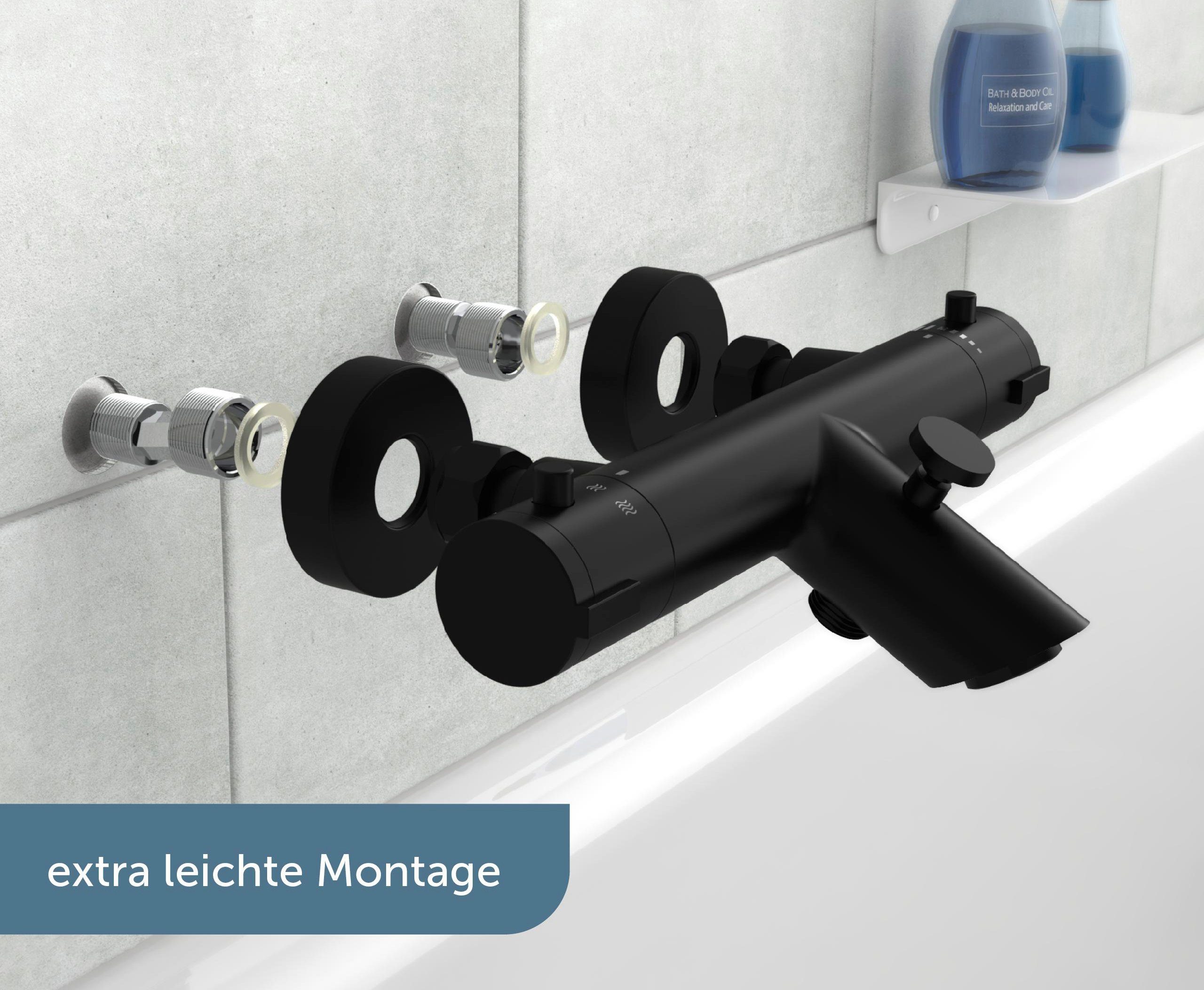 Schütte Wannenarmatur London Thermostat, Mischbatterie Badewanne, Wasserhahn Bad, Wannenarmatur