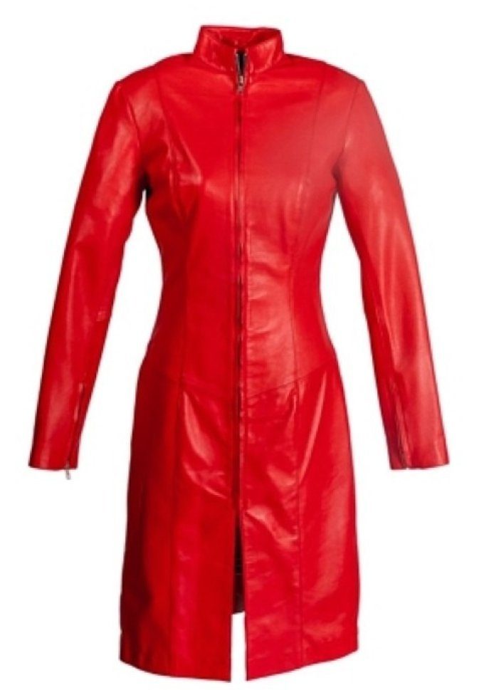 Be Noble Ledermantel Vanessa rot Eleganter figurbetonter Ledermantel / Kleid im feurigem rot