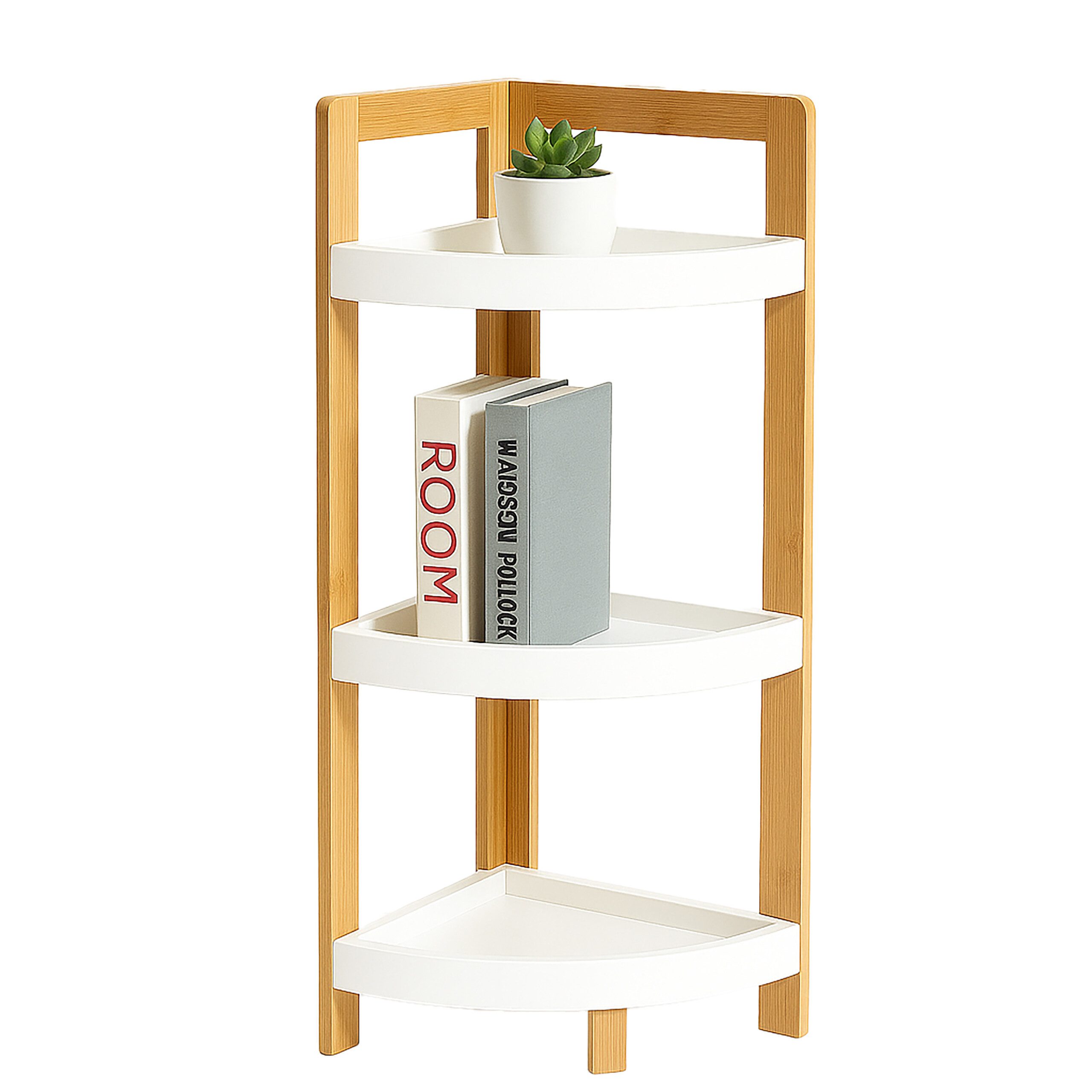 relaxdays Eckregal Bambus Eckregal mit Ablagen, Natur-Weiß günstig online kaufen