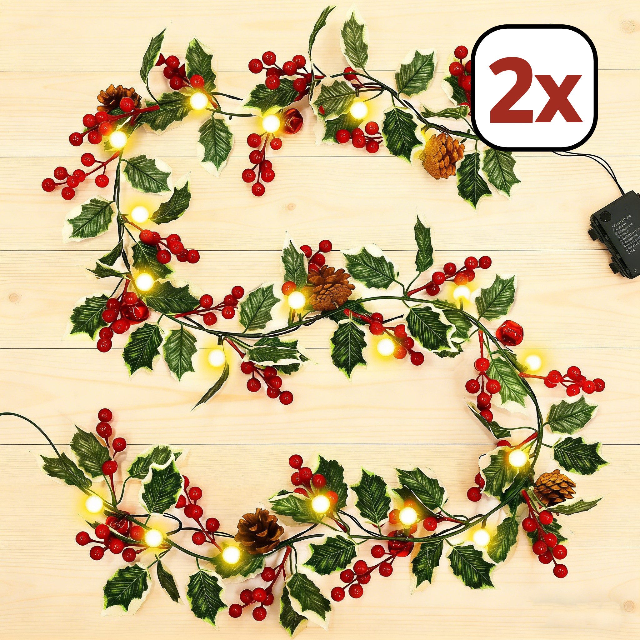Kunstgirlande mit licht 1.75/2.7M Weihnachtsgirlande mit Beleuchtung, weihnachtsdeko, Elegear, deko für außen & innen, 8 Modi, wasserdichtes Batteriefach, Timer