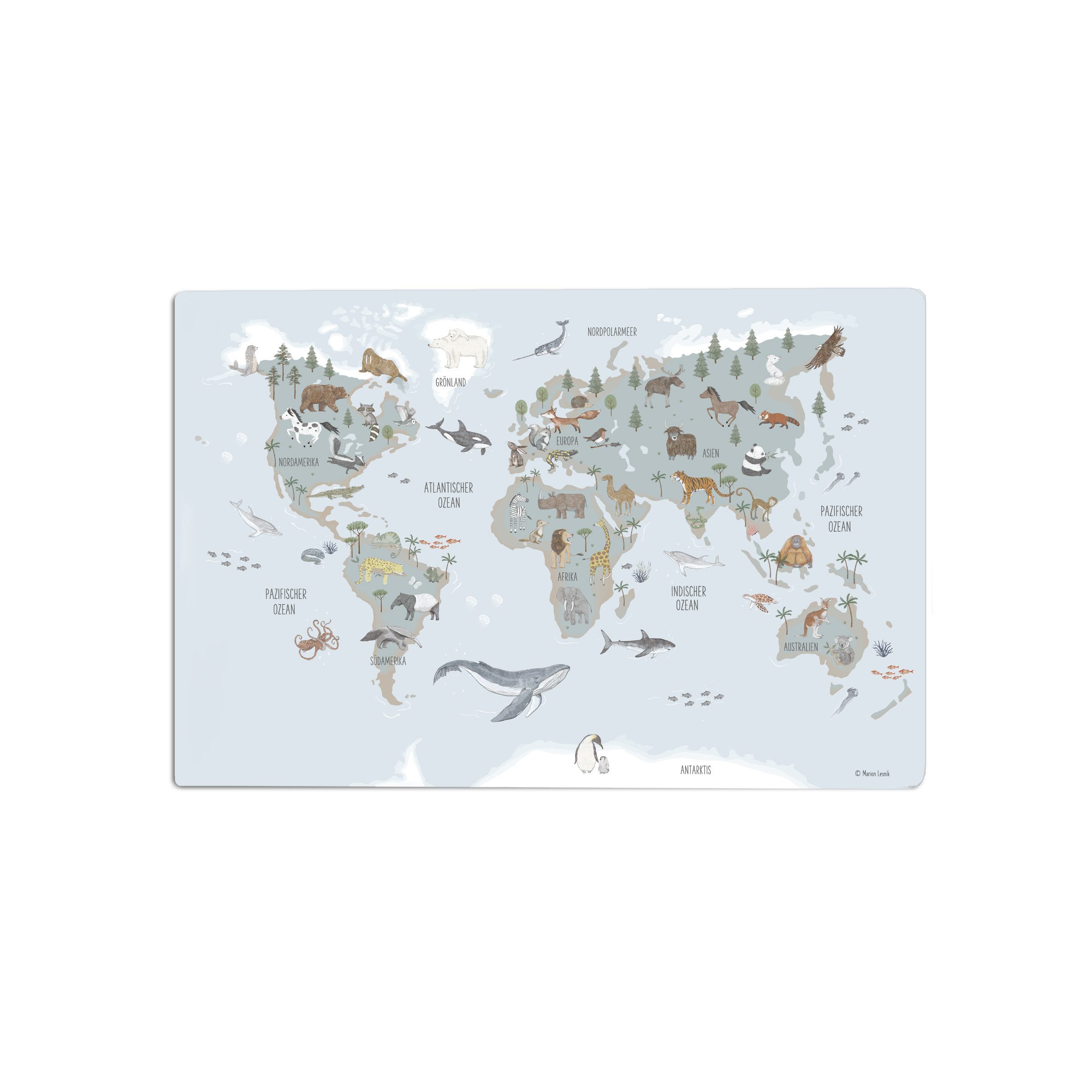 Designforlittleones Schreibtischunterlage Welt der Tiere, bleu Geschenkidee