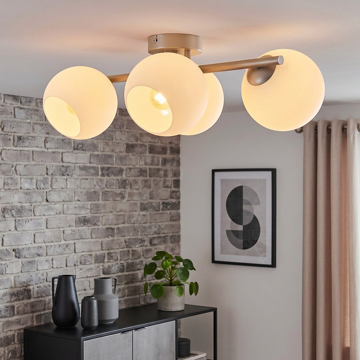 hofstein Deckenleuchte Deckenlampe aus Metall/Milchglas in Sandfarben/Weiß, moderne Deckenleuchte im Retro/Vintage/Boho-Design, 4 x E14