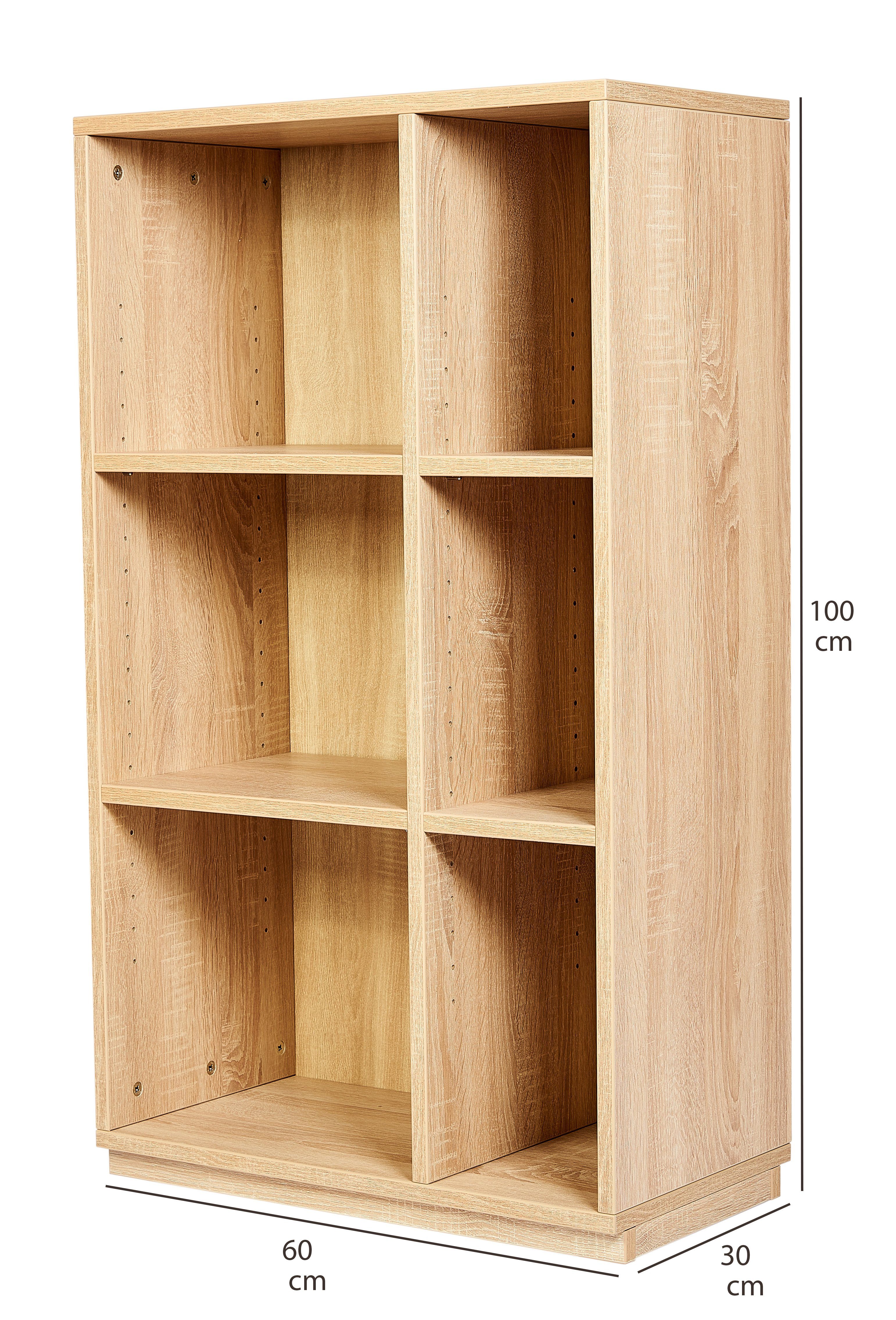B H100 cm Regal oder T32, home 2 Premiumdekor Bücherregal mit Wohnzimmerregal Spalten Eiche 60, kundler