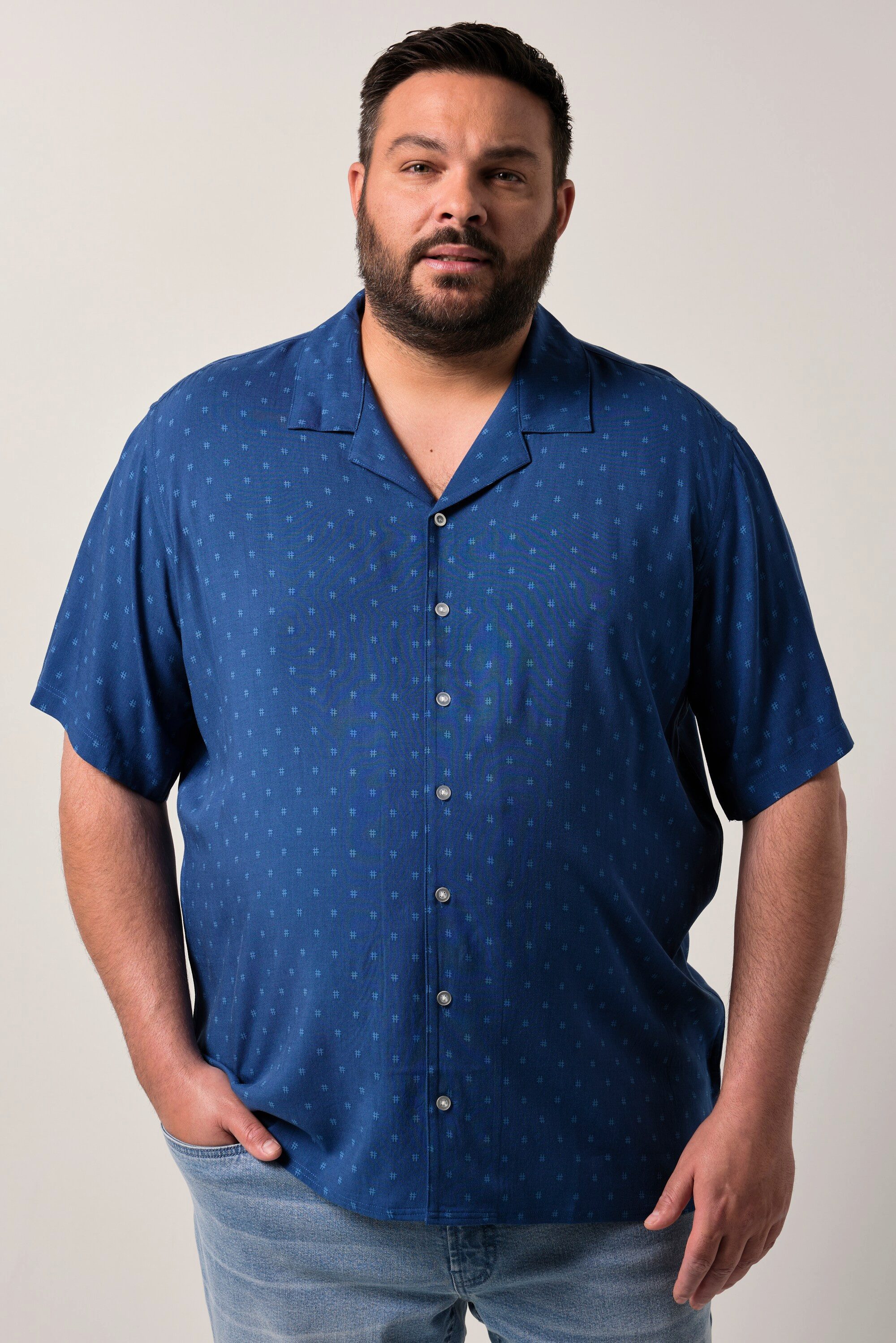 Men Plus Kurzarmhemd Men+ Viskose-Hemd Halbarm Alloverprint Cubakragen günstig online kaufen