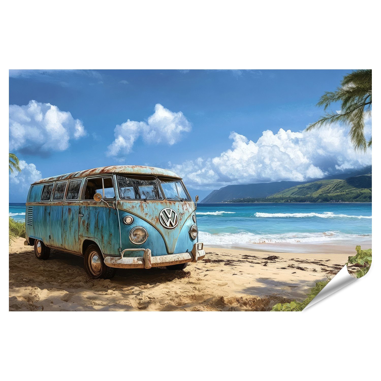 islandburner Poster T1 Bus am tropischen Strand für Wohnzimmer Reiselustige Reisebüro
