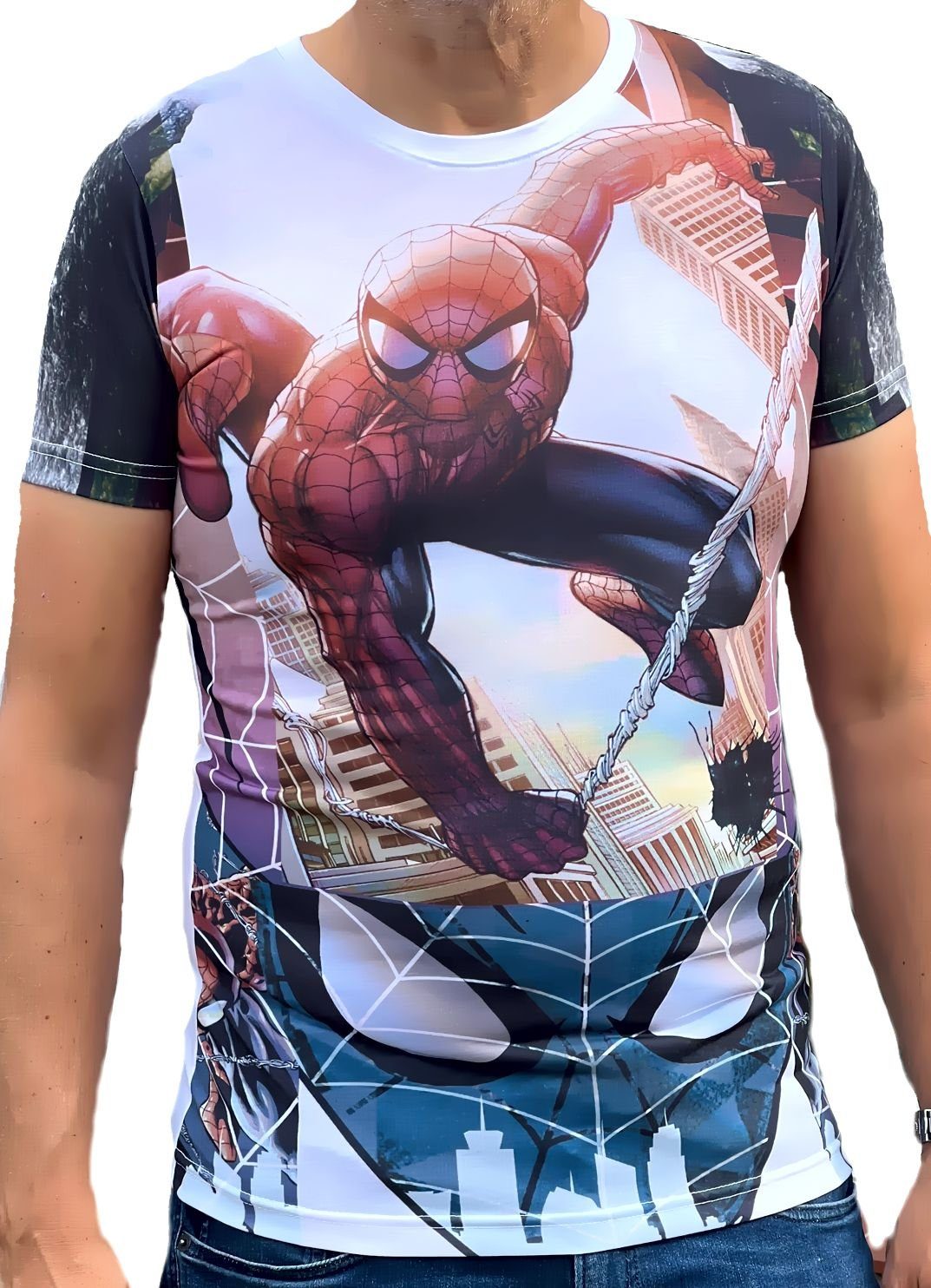 Spiderman Print-Shirt SPIDERMAN T-Shirt weiß Erwachsene + Jugendliche Slimfit S M L XL XXL