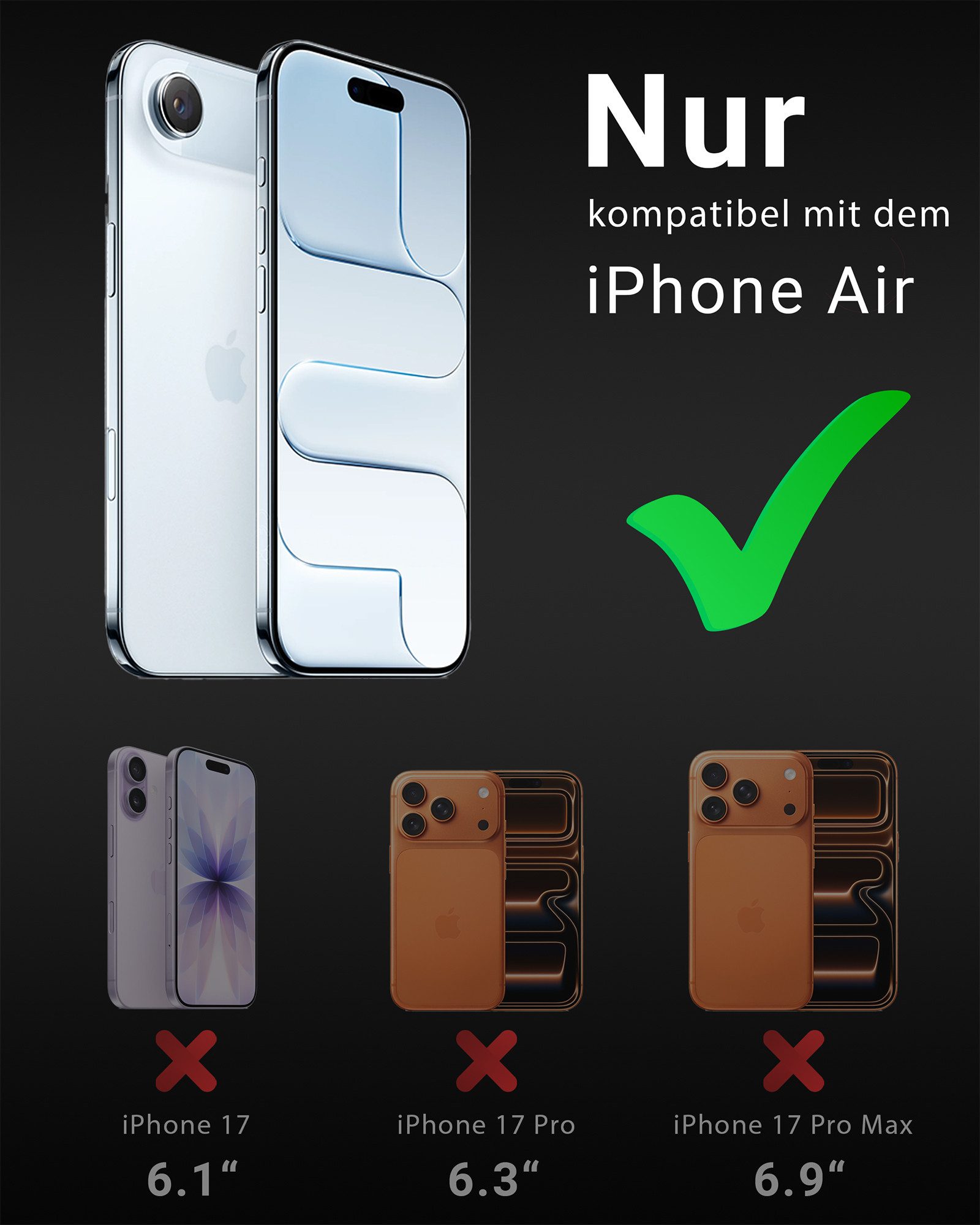 GreenHec Displayschutzglas Panzerfolie iPhone 17 16 15 14 13 12 11 Pro Max 16e 17e Schutzfolie für iPhone Air, Spar-Set, XR Air Handy Screen Protector, Schutzglas transparent Displayschutz