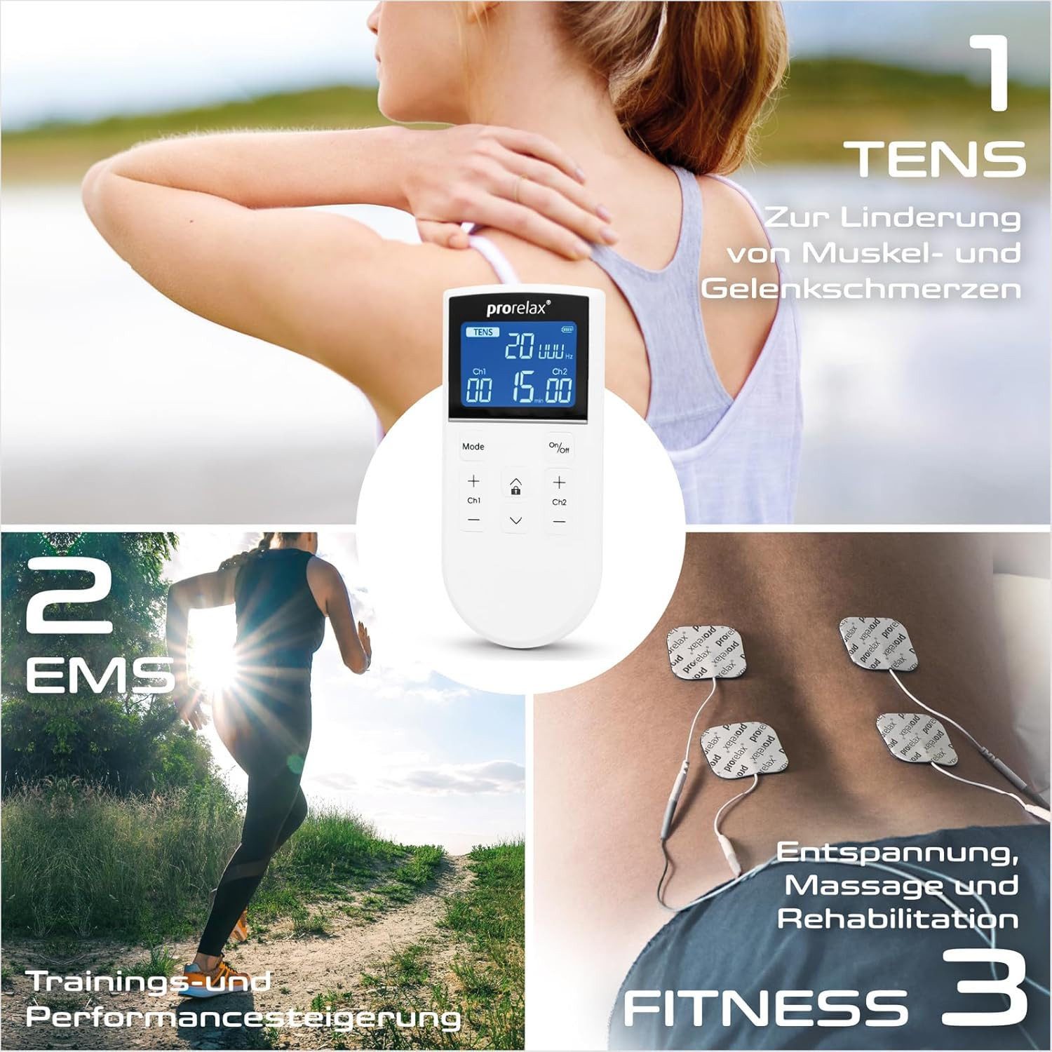 prorelax TENS-EMS-Gerät PRORELAX Elektrostimulationsgerät TENS/EMS Trio+ 10010 Reizstromgerät