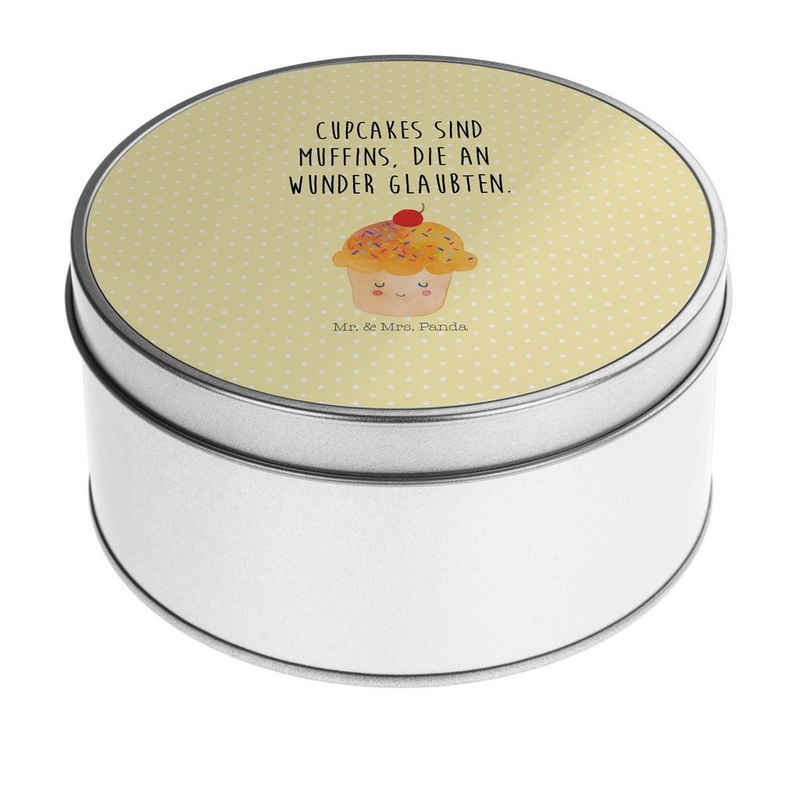 Mr. & Mrs. Panda Aufbewahrungsdose Cupcake - Gelb Pastell - Geschenk, Geschenkbox, lustige Sprüche, Dose (1 St), Einzigartiges Design