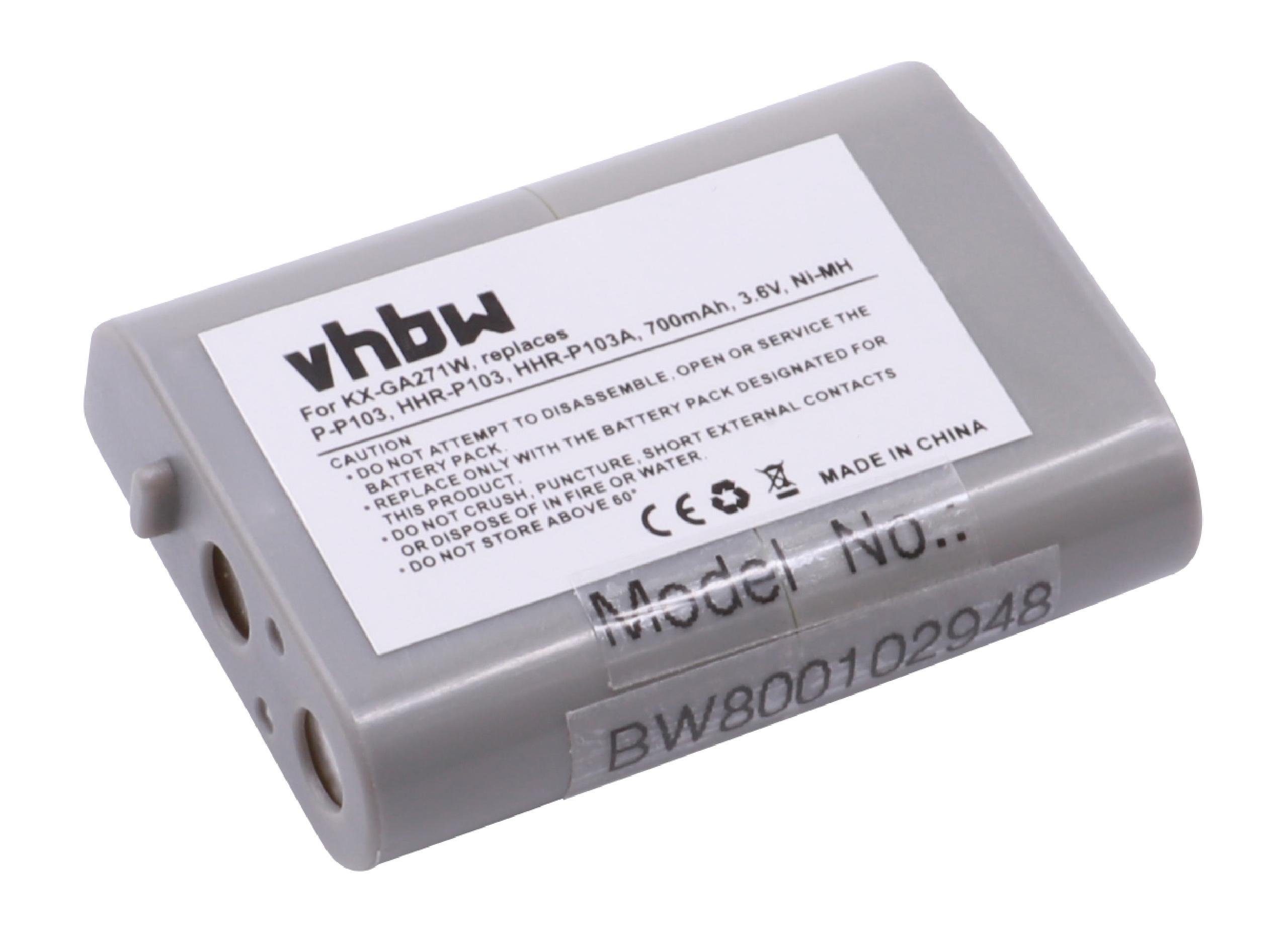 vhbw Akku passend für Kompatibel mit Panasonic KX-TGA272S, KX-TGA273, KX-TGA273S, N4HHGMB00001 Mobilfunk (700mAh, 3,6V, NiMH) 700 mAh