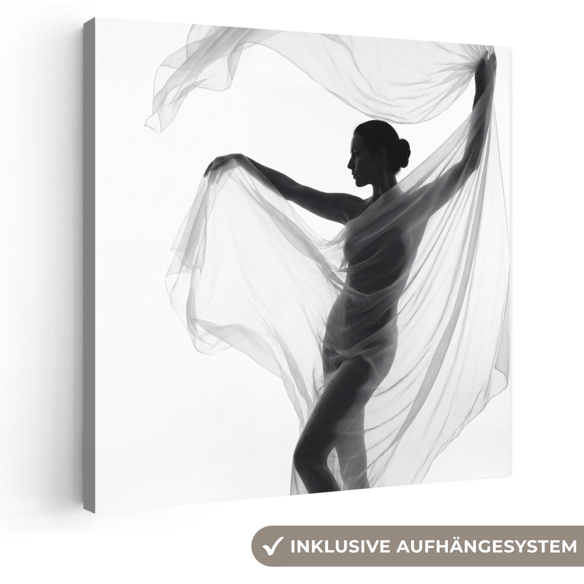 OneMillionCanvasses® Leinwandbild Silhouette - Schleier - Formen - Schwarz - Weiß - Sinnlich, Fotodruck (1 St), Wandbild, Deko Schlafzimmer Wohnzimmer Flur 20x20 cm