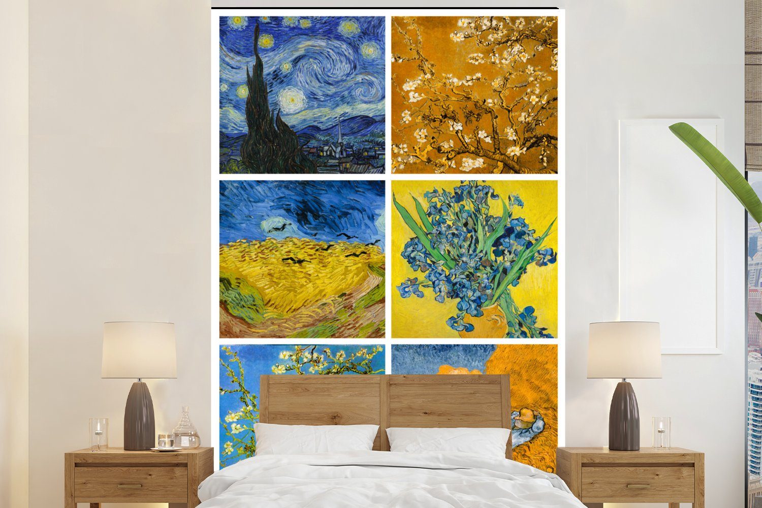 MuchoWow Fototapete Van Gogh - Collage - Sternennacht, Matt, bedruckt, (3 St), Montagefertig Vinyl Tapete für Wohnzimmer, Wandtapete