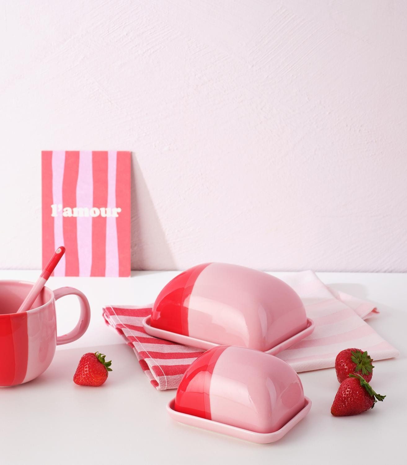 ASA SELECTION Butterdose Butterdose JOY, 11,5 x 9,5 cm, Rosa, Rot, Porzellan, (1-tlg), Porzellan