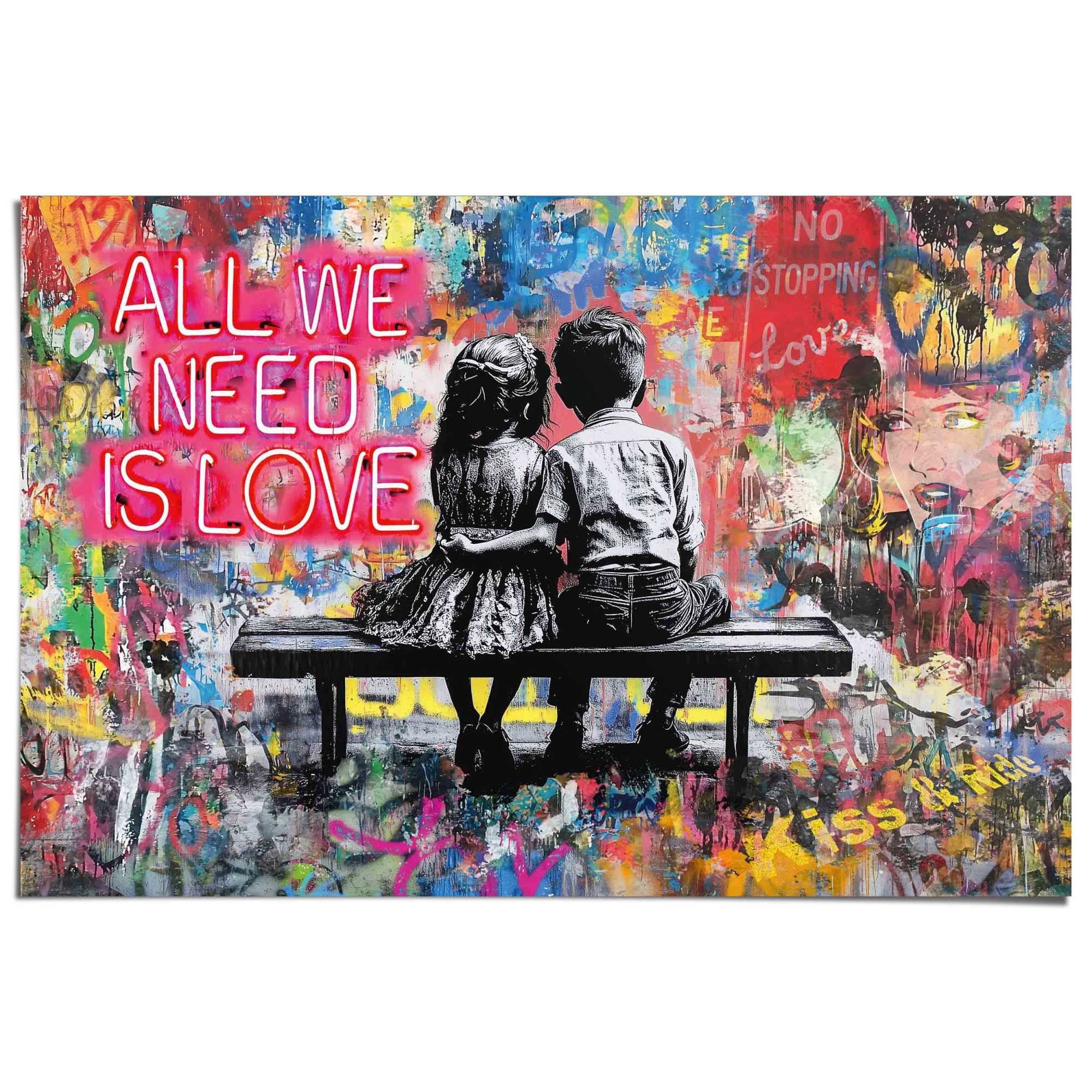 Reinders! Poster Love is All We Need, Wohnzimmer - Mehrfarbig - 150 gr. Papier - Street Art - 91,5x61 cm