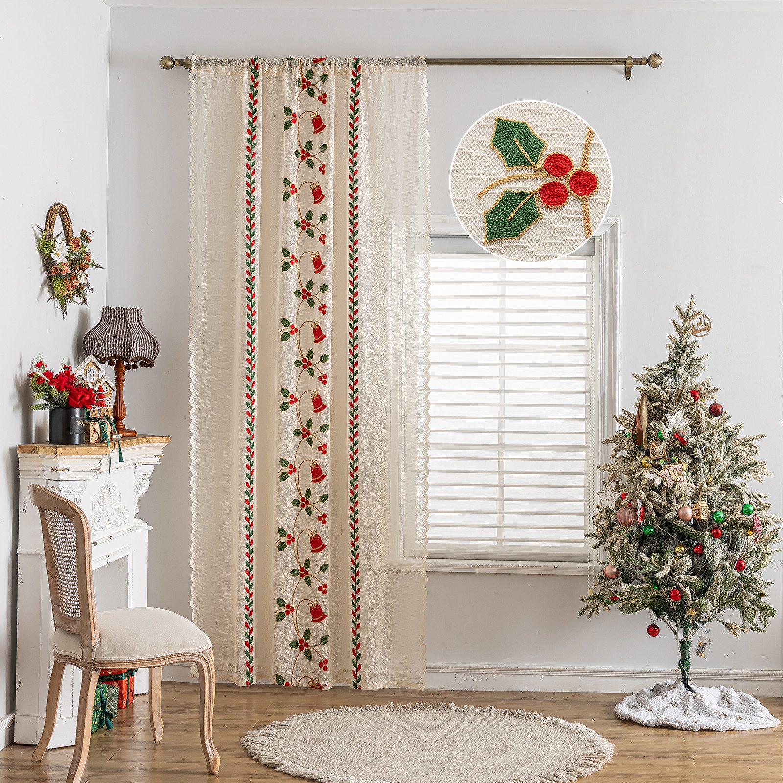 Jibenhome Gardine Weihnachtsgardine Creme,Transparent Stickerei Vorhang, günstig online kaufen