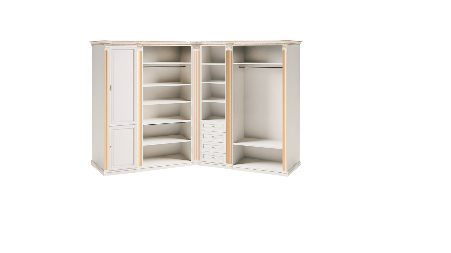 JVmoebel Eckschrank Weißer Stilvoller Eckschrank Massivholz Exklusive Schlafzimmer Möbel (Eckschrank) Made in Europa