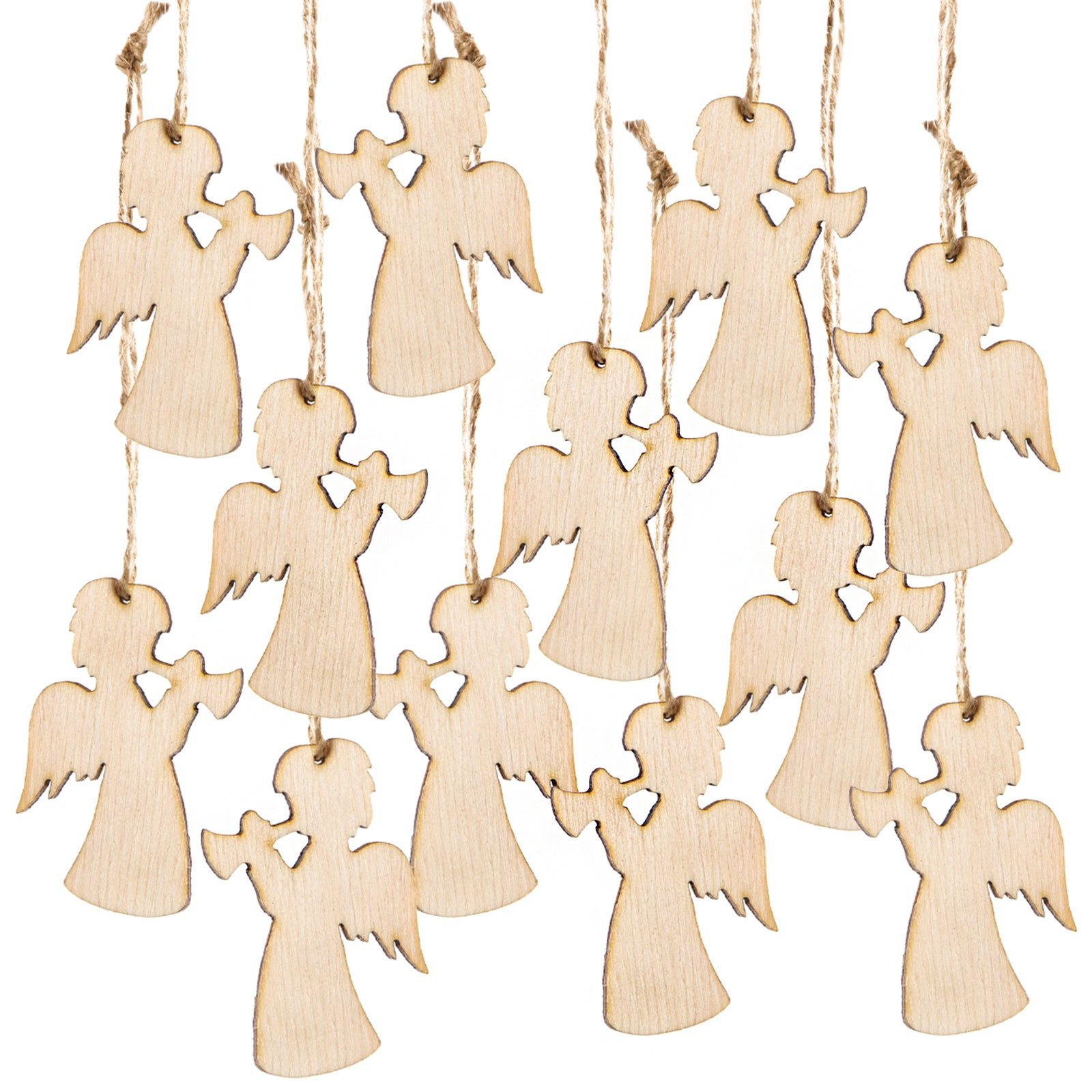 Logbuch-Verlag Dekofigur 12 kleine Holzengel Anhänger – natur braun, ca. 8 cm