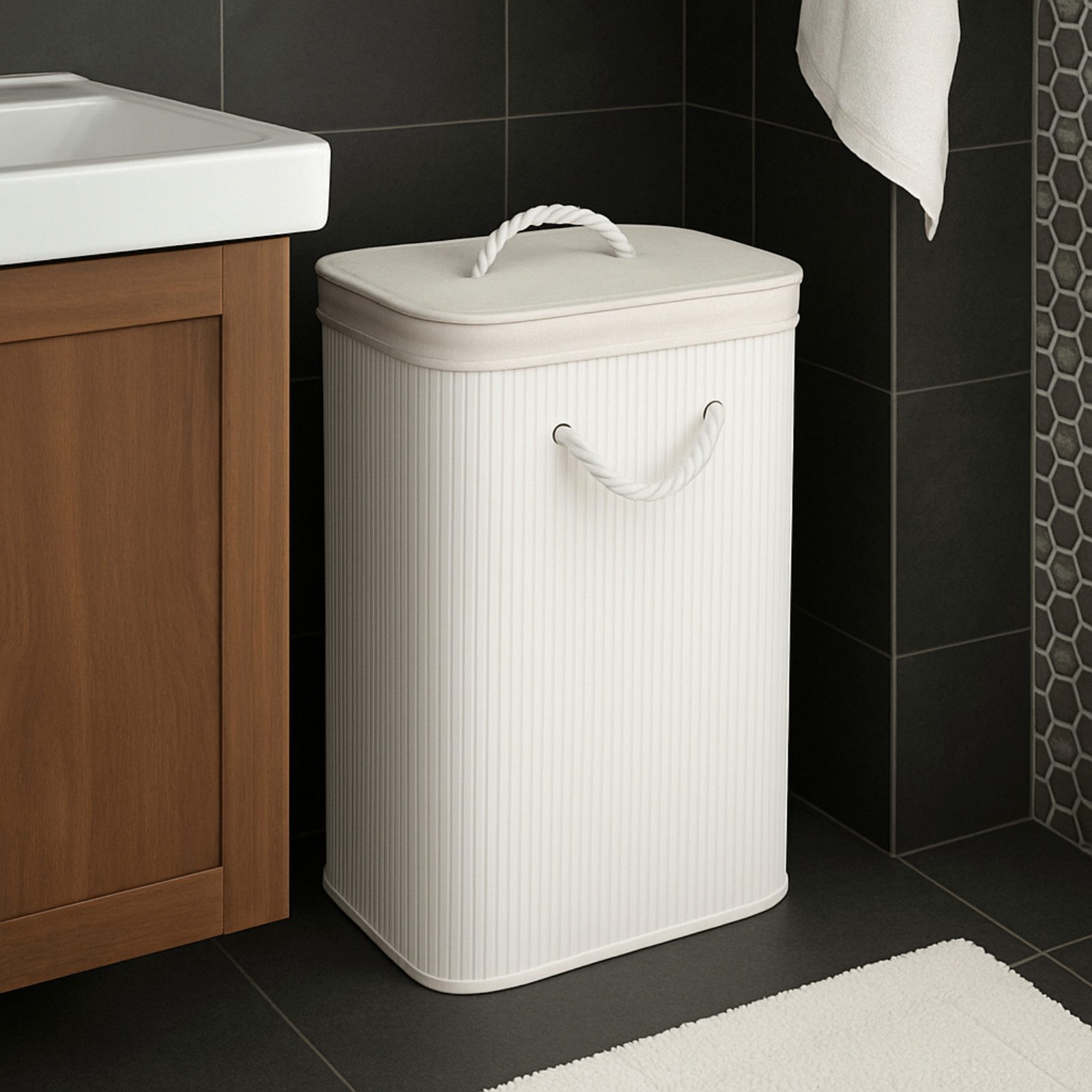 Koopman Wäschekorb Wäschebehälter Faltkorb Weiß Bambus 40x30x60 cm (1 St), günstig online kaufen