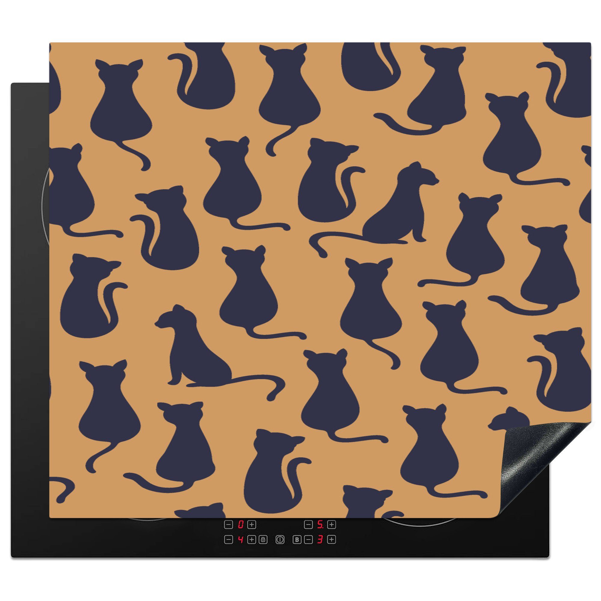 MuchoWow Herdblende-/Abdeckplatte Muster - Katze - Silhouette - Jungen - Mädchen - Kinder - Kind, Vinyl, (1 tlg), 60x52 cm, Mobile Arbeitsfläche nutzbar, Ceranfeldabdeckung