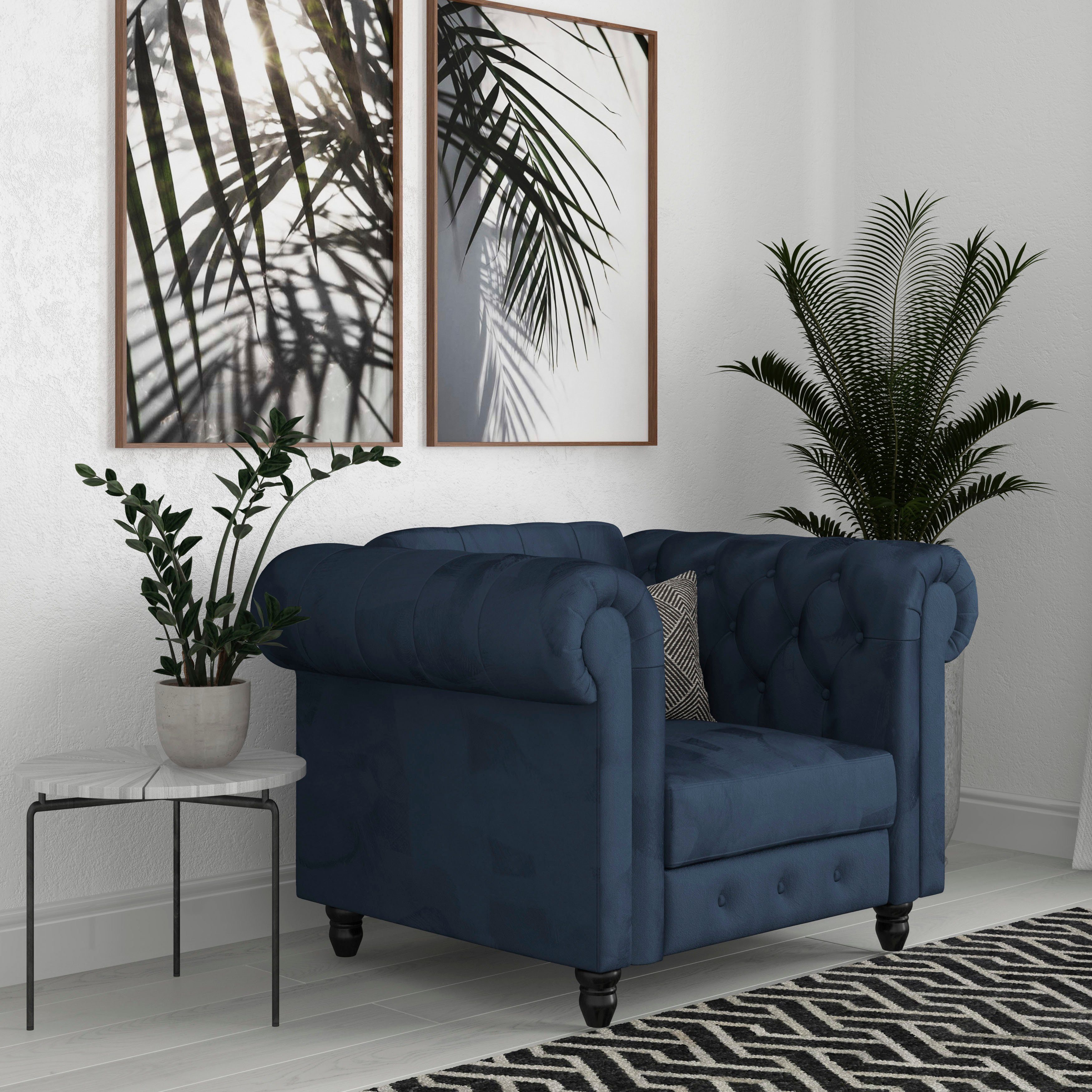 Dorel Home Chesterfield-Sessel Felix, mit Rückenlehne 3-fach verstellbar, Beine Massivholz, Sitzhöhe 46 cm