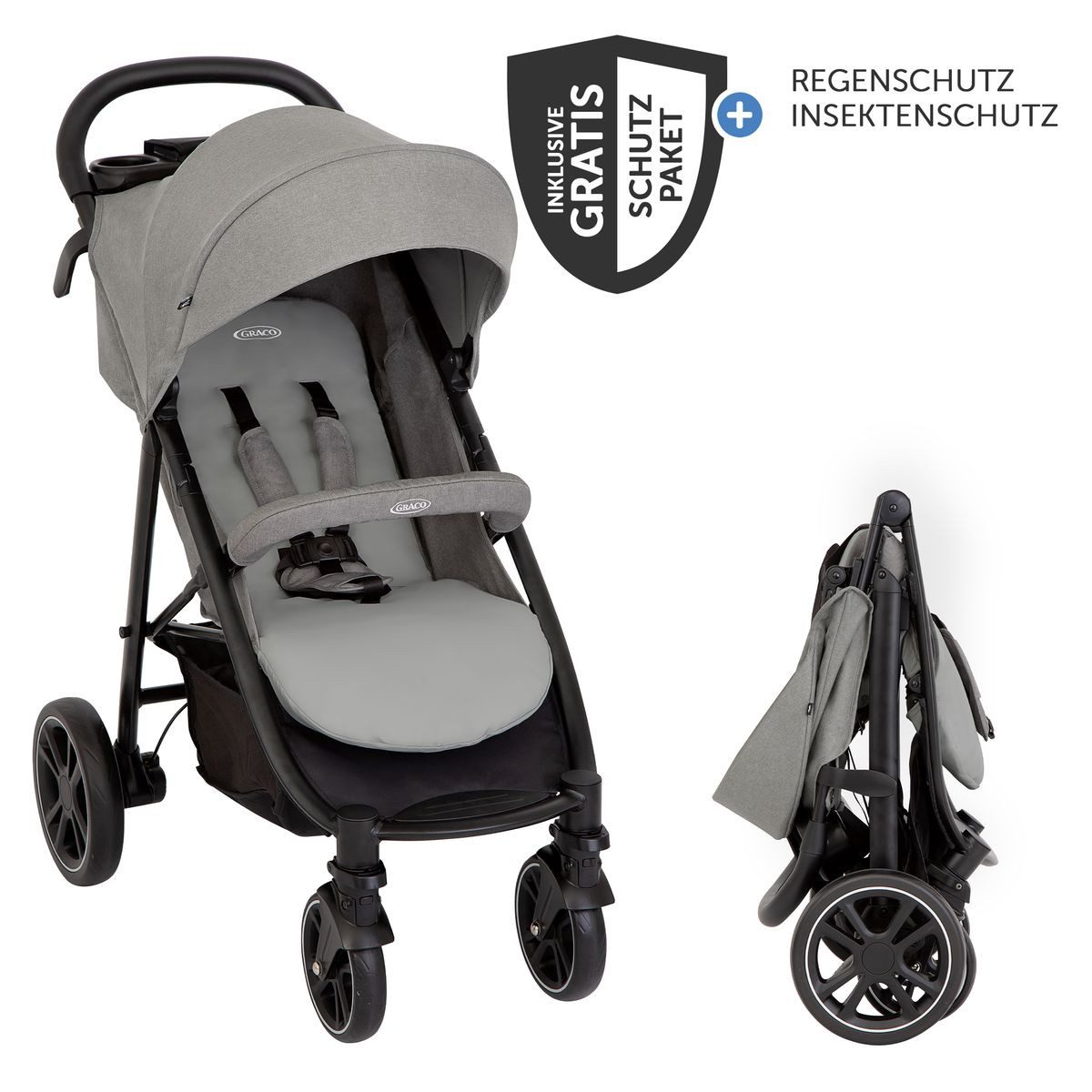 Graco Kinder-Buggy Eezefold DLX - Lunar, Reisebuggy, Sportwagen mit Einhand-Faltmechanismus & Regenschutz