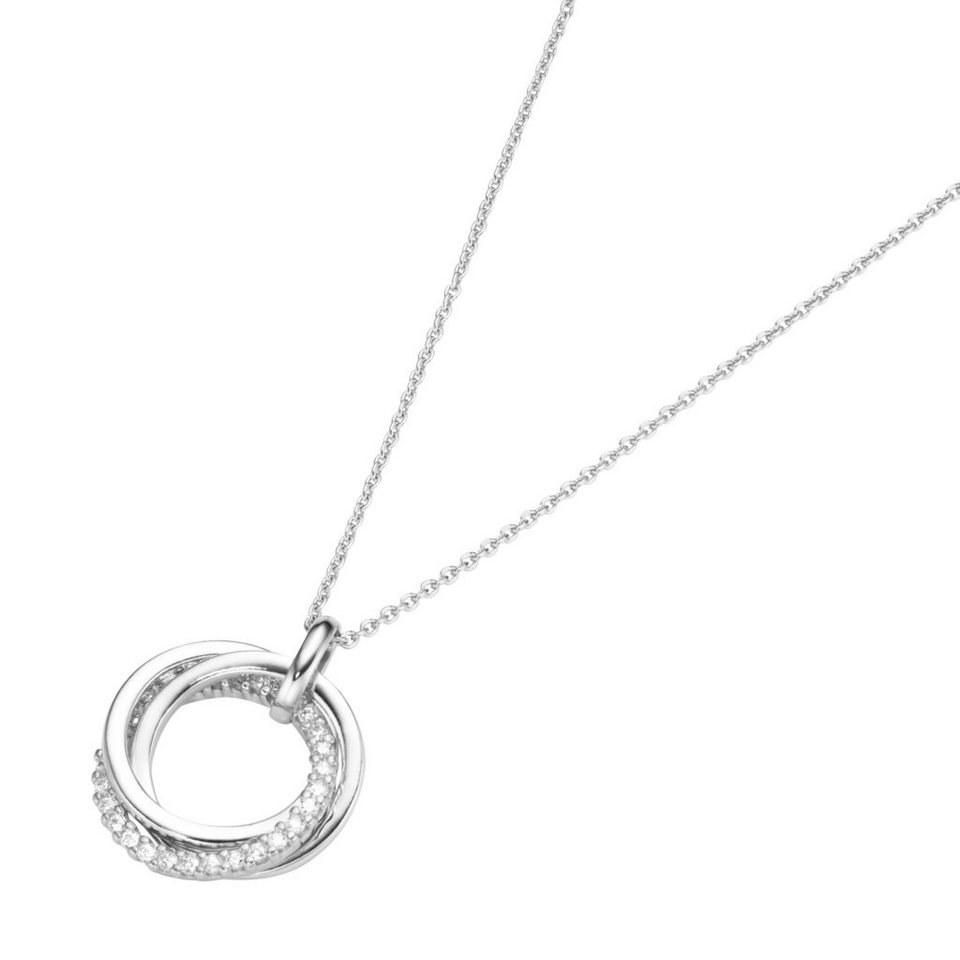 Smart Jewel Kette mit Anhänger 3 Ringe verschlungen, Zirkoina Steine, Silber  925