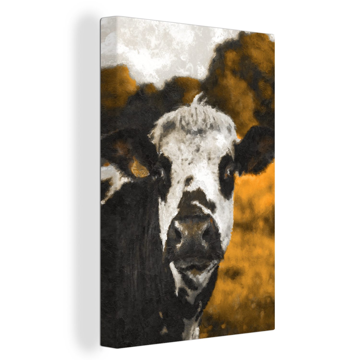 20x30 bespannt Kuh - - OneMillionCanvasses® Leinwandbild (1 Zackenaufhänger, Leinwandbild cm inkl. Querformat fertig St), Gemälde, Schwarz,