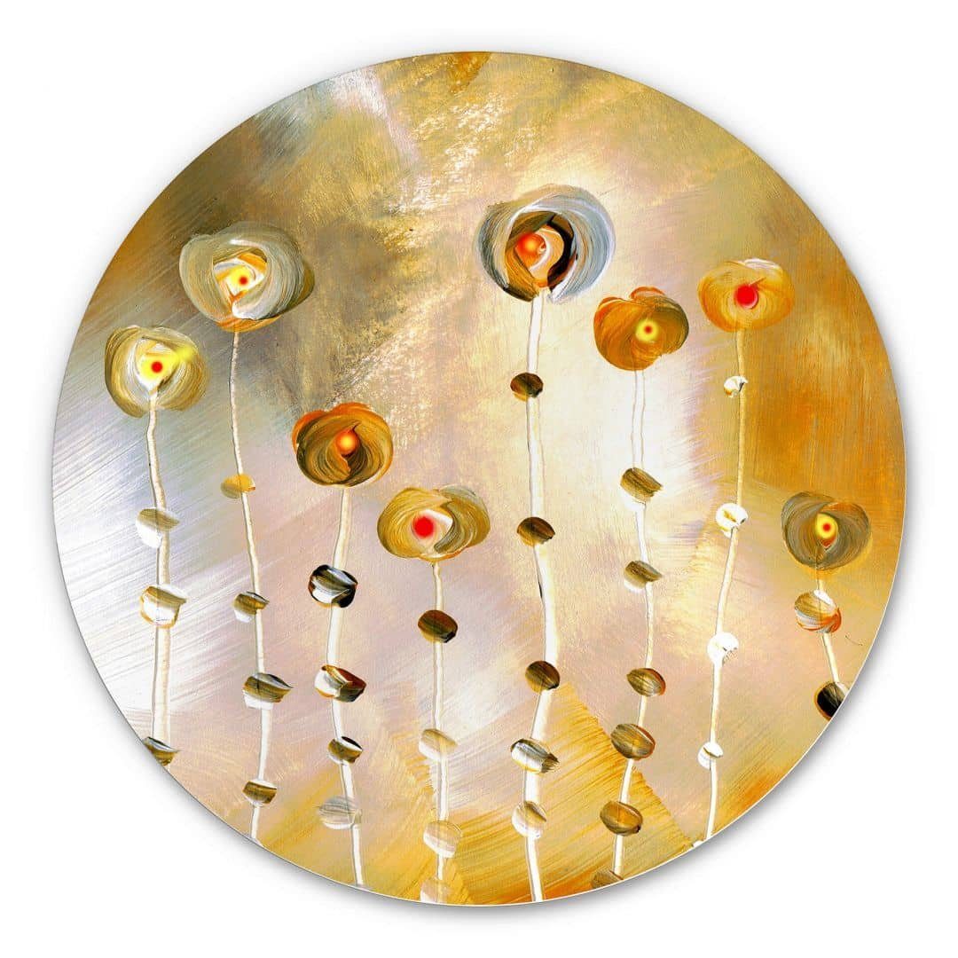 K&L Wall Art Alu-Dibond-Druck Metallposter Rund Golden Eye abstrakte Blumen Kunstdruck Niksic, Metalloptik Wandbild Ø 30cm
