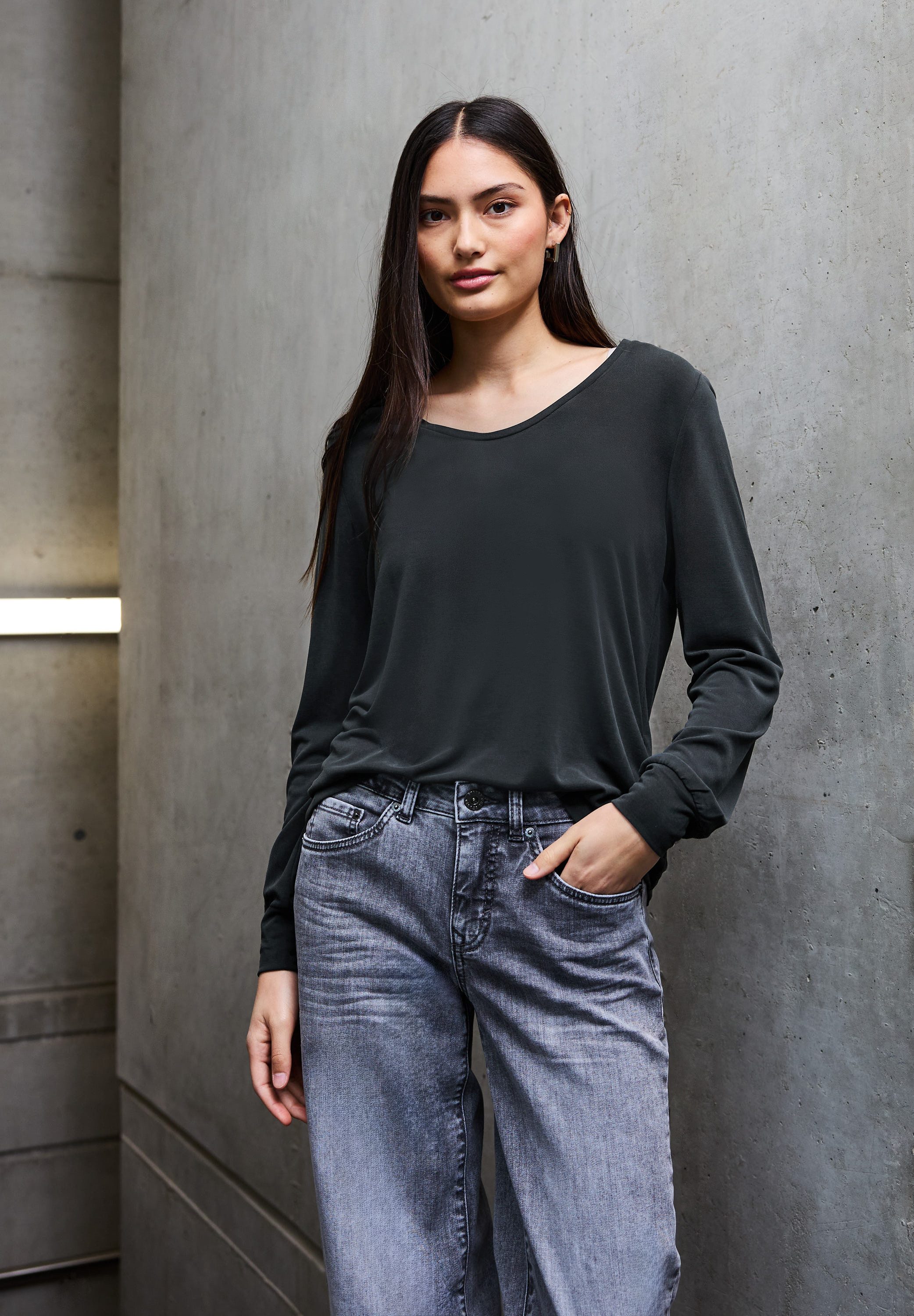 STREET ONE STUDIO Langarmshirt in Unifarbe