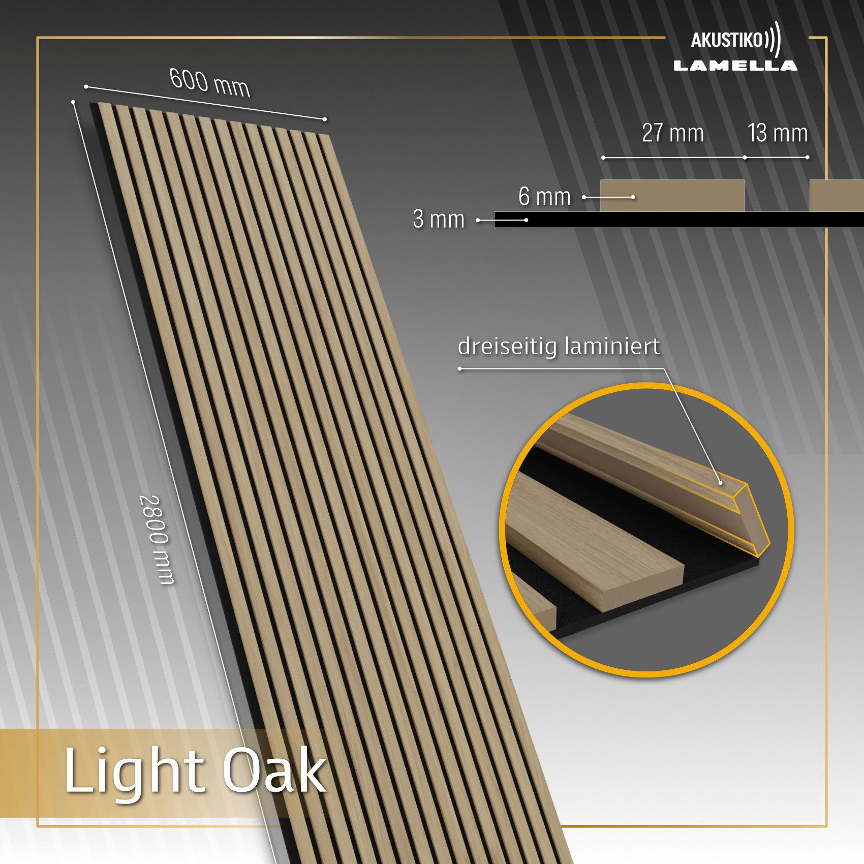 AKUSTIKO Wanddekoobjekt AK01 (Lamella Akustikpaneele 2 Stück 280x60cm - flexible Filz MDF Wandpaneele fugenlos - überlappende Holz Lamellenwand Schallabsorption - Akustik Wandverkleidung von HEXIM (3.36m² Light Oak)