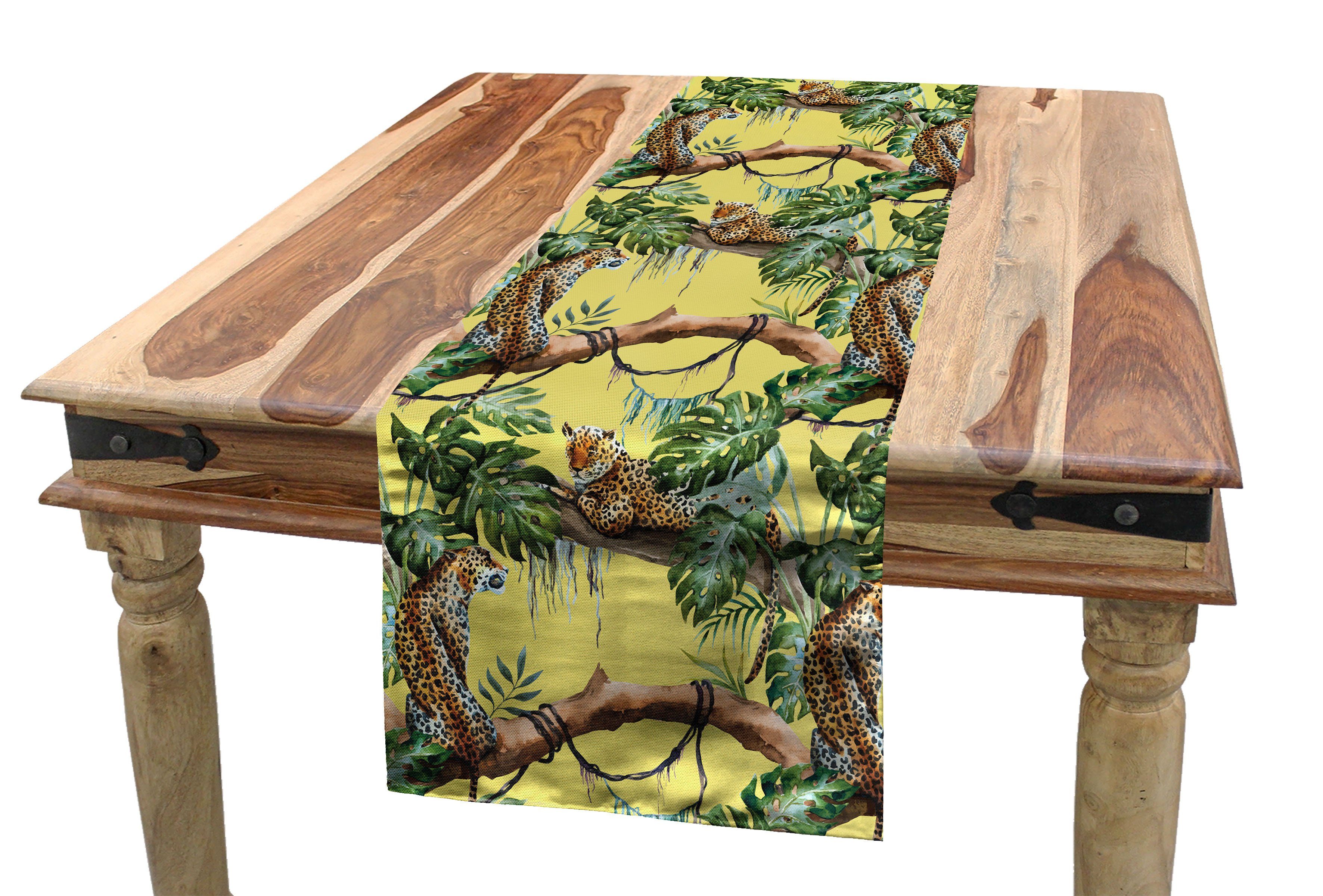 Rechteckiger Aquarell Jungle Tischläufer Dekorativer in Tischläufer, Abakuhaus Esszimmer Leoparden Küche
