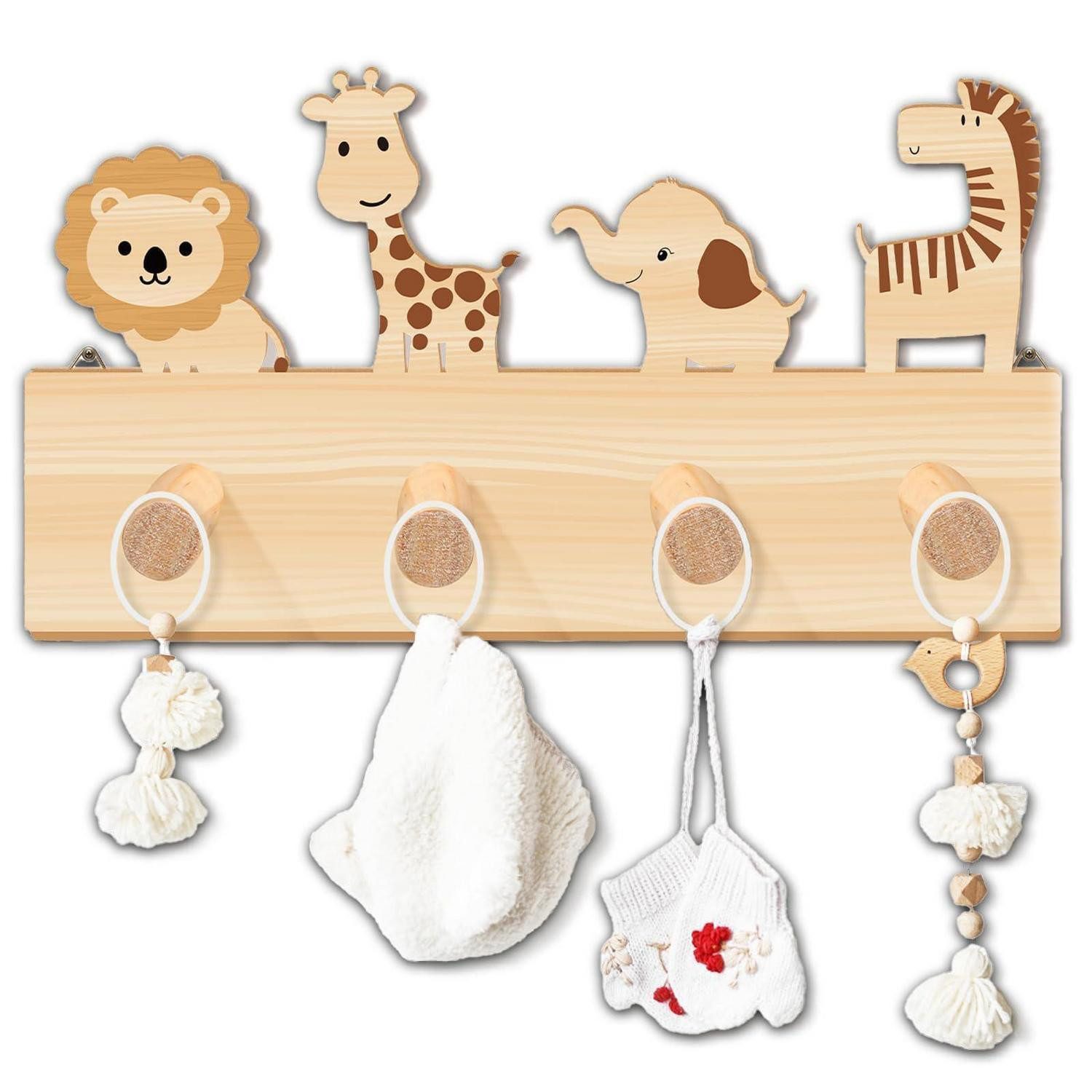 LuxusKollektion Wandgarderobe Kindergarderobe Holz Tiermotive 4 Haken (1 St)