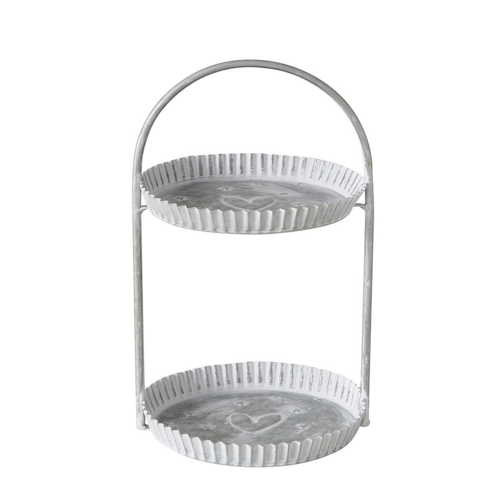 BOLTZE Etagere Etagere ANELLA grau weiß aus Zink runde Dekoetagere Metall H36cm mit S