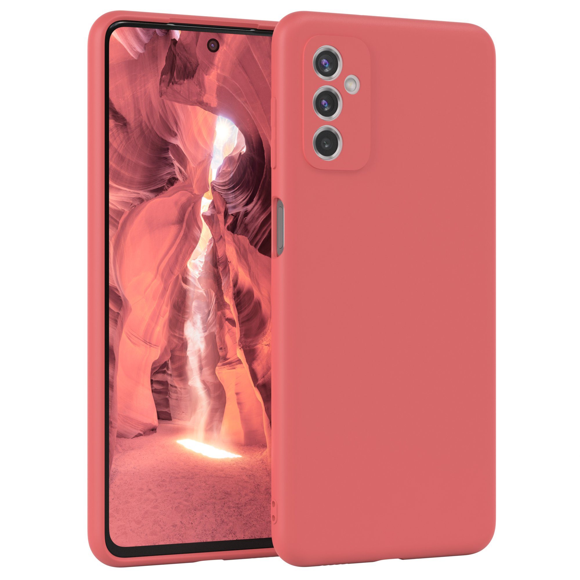 EAZY CASE Handyhülle TPU Hülle für Samsung Galaxy M52 5G 6,7 Zoll, Schutzhülle mit Kameraschutz stoßfest telefonhülle Matt Rot / Hellrot