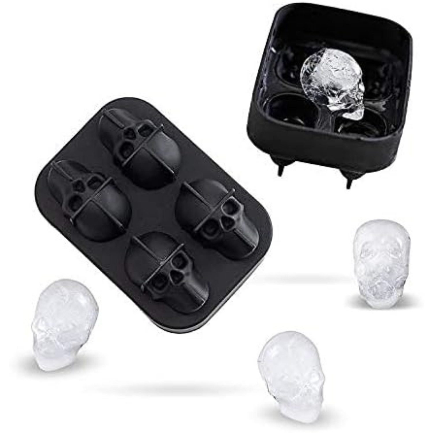 Geschenkehöhle Eiswürfelform 2x Totenkopf Eiswürfelform 3D Silikon BPA-frei, 8 Skull Ice Cubes, BPA-freies, lebensmittelechtes Silikon - FDA-zugelassen & geruchsfrei
