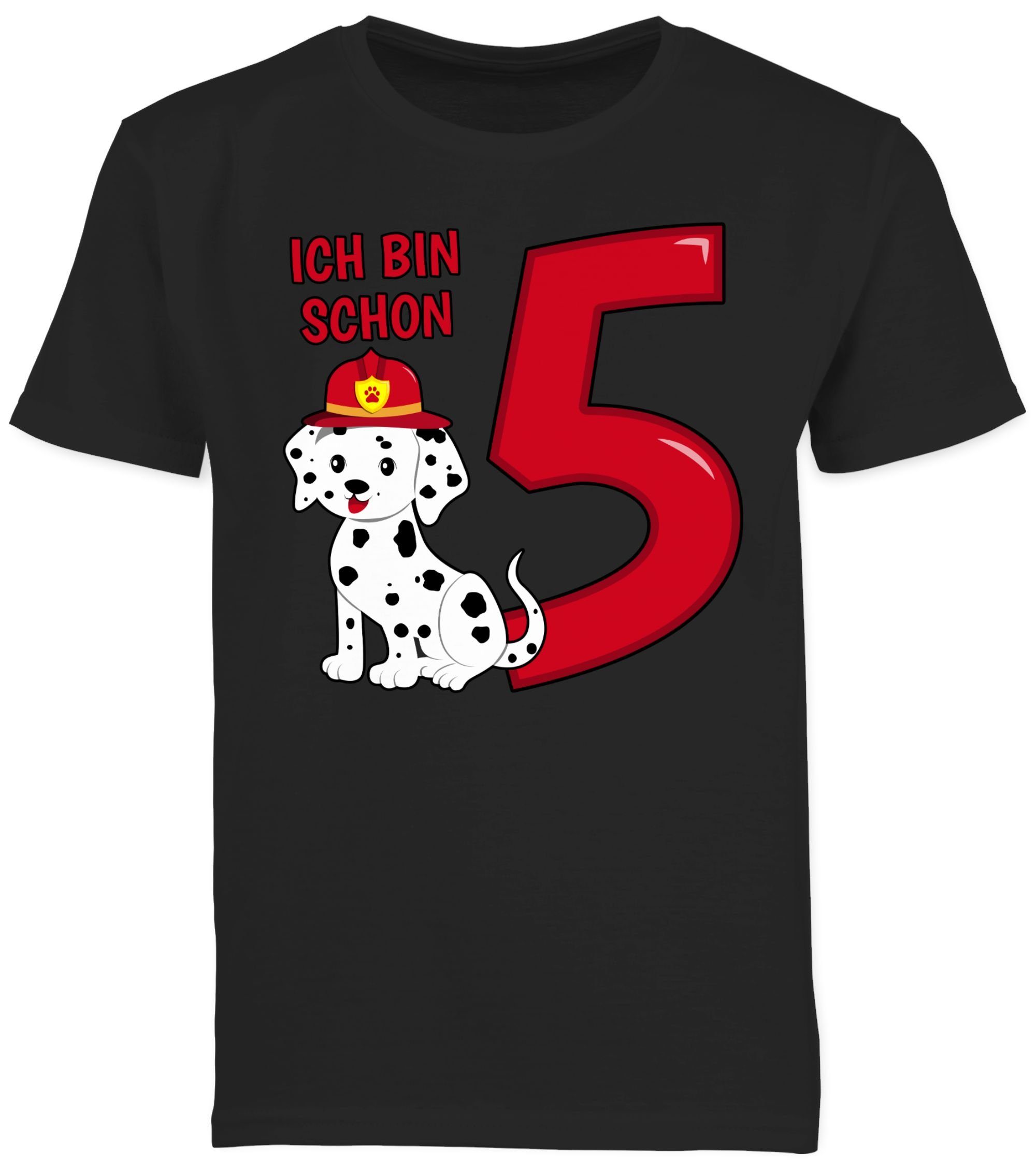 Shirtracer T-Shirt Ich bin schon Geburtstag Schwarz 3 5. Hund fünf Feuerwehr