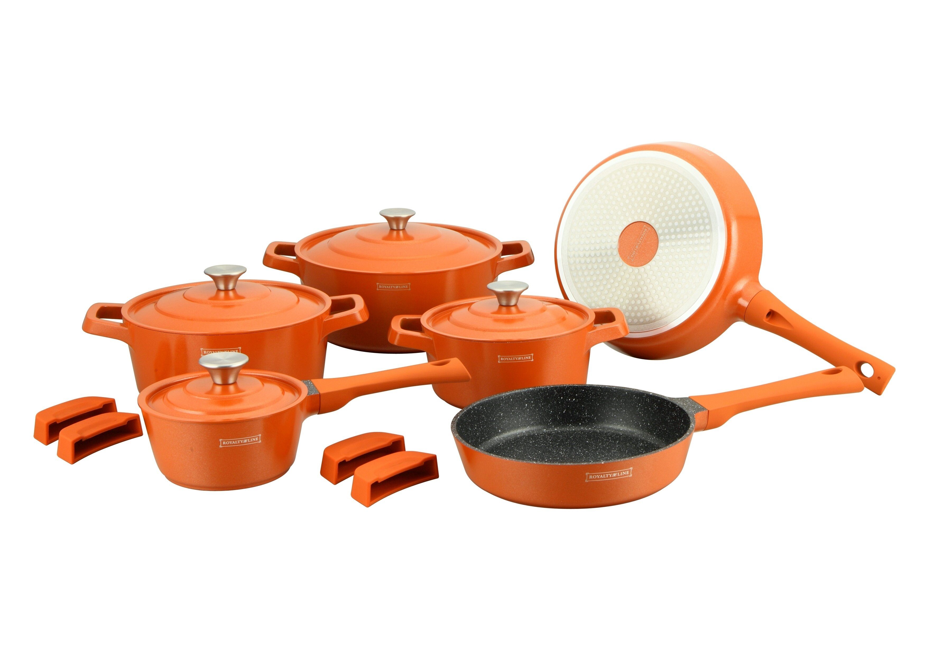 Royalty Line Topf-Set Kochtopf Kasserolle Bratpfannen Set 14-tlg Royalty Line orange, Material: Aluminium