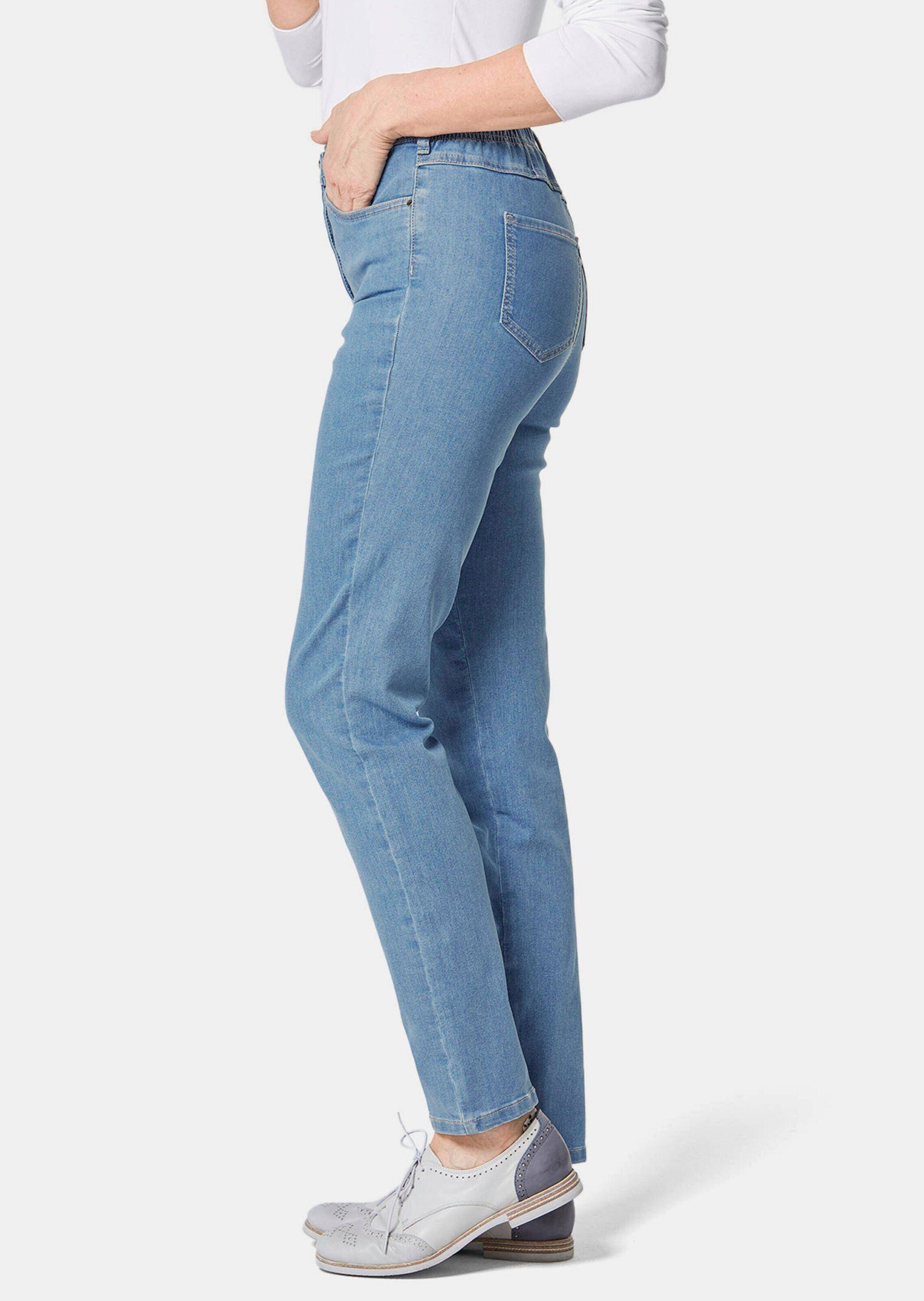 GOLDNER Bequeme Bequeme Jeans High-Stretch-Jeanshose Kurzgröße: hellblau