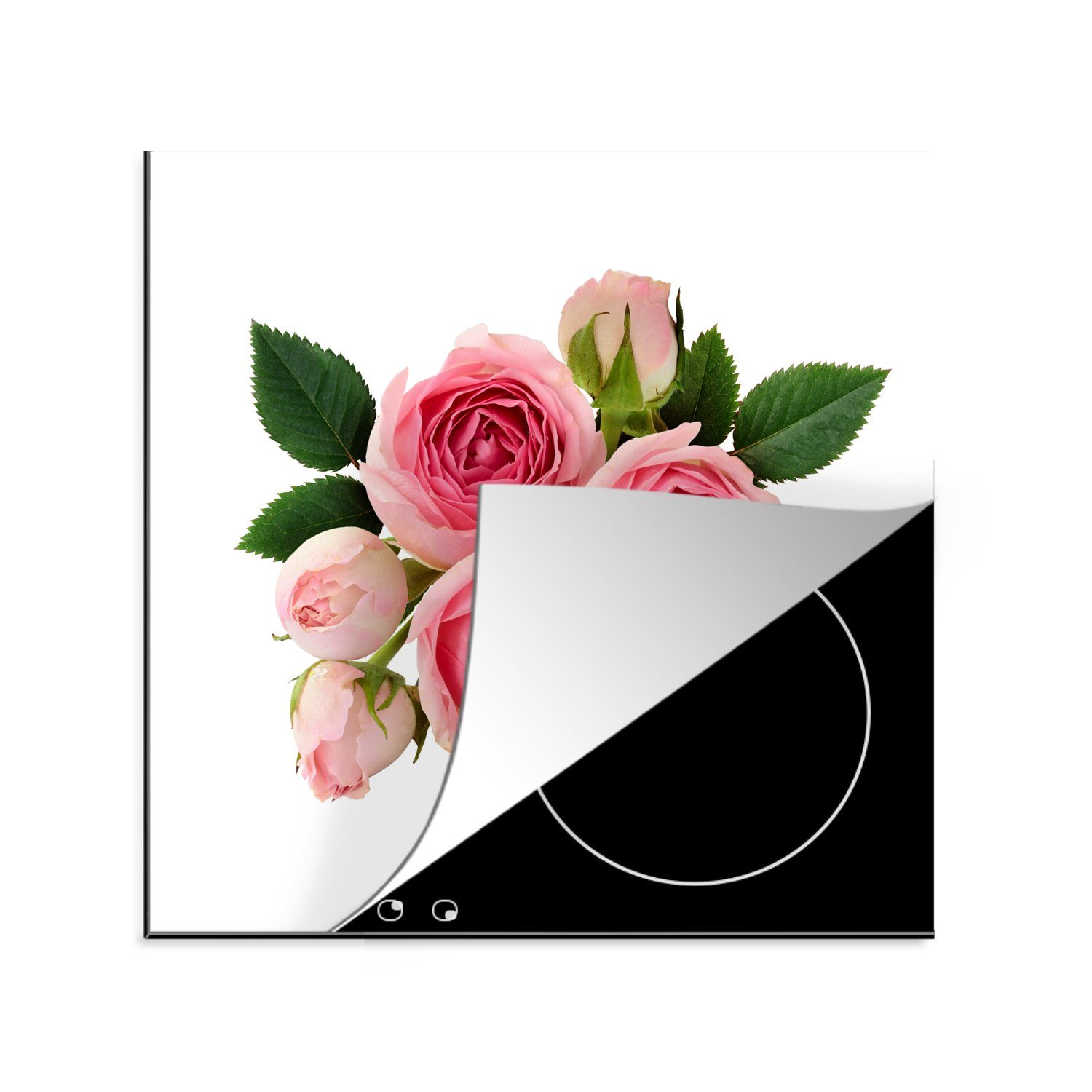 MuchoWow Herdblende-/Abdeckplatte Blumen - Rosen - Rosa, Vinyl, (1 tlg), 78x78 cm, Ceranfeldabdeckung, Arbeitsplatte für küche