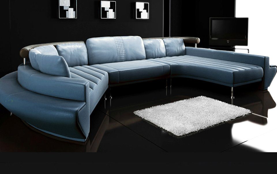 BULLHOFF Wohnlandschaft Leder Wohnlandschaft Sofa Grün Made Europe, U-Form das Designsofa ZÜRICH, ORIGINAL Blau XXL Couch in